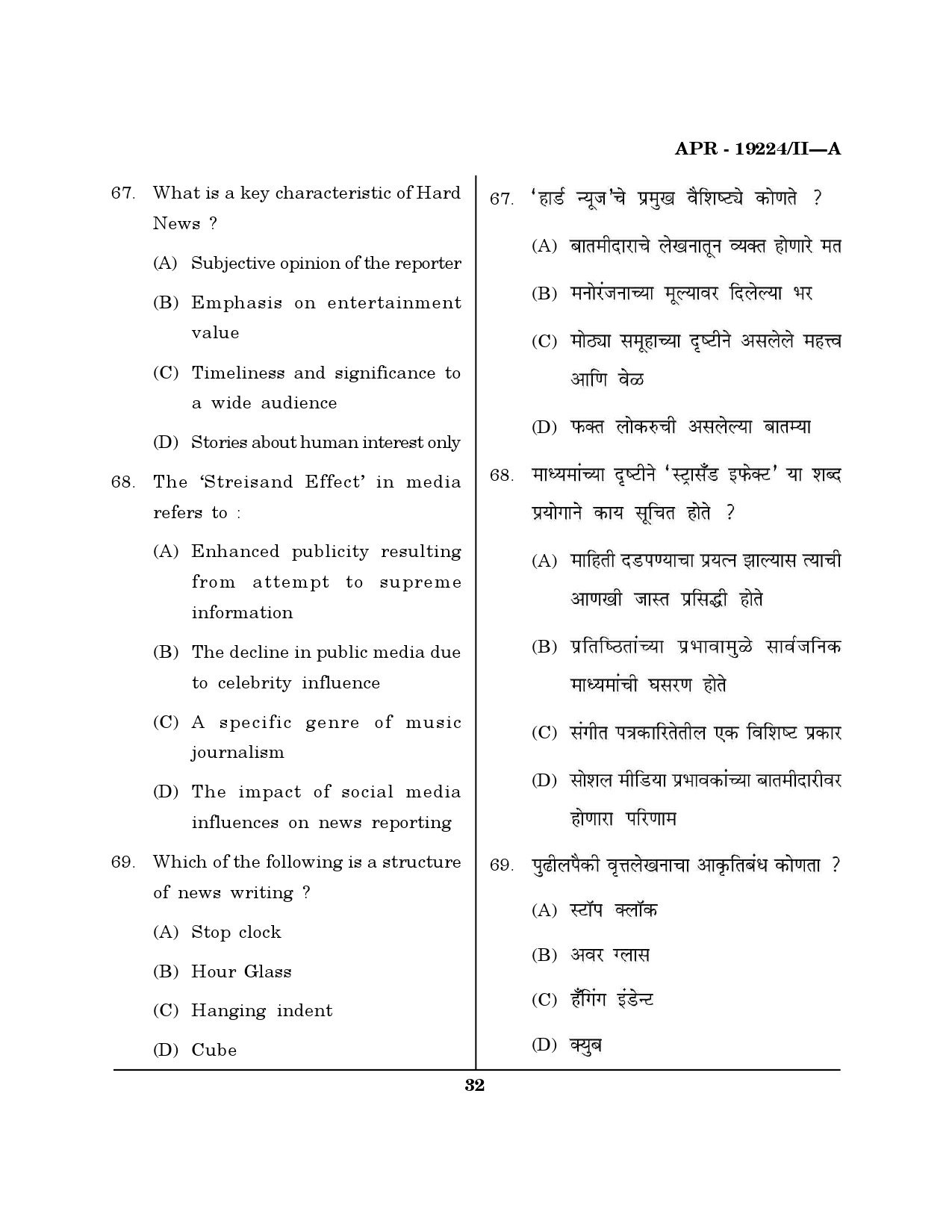 MH SET Journalism and Mass Communication Question Paper II April 2024 31