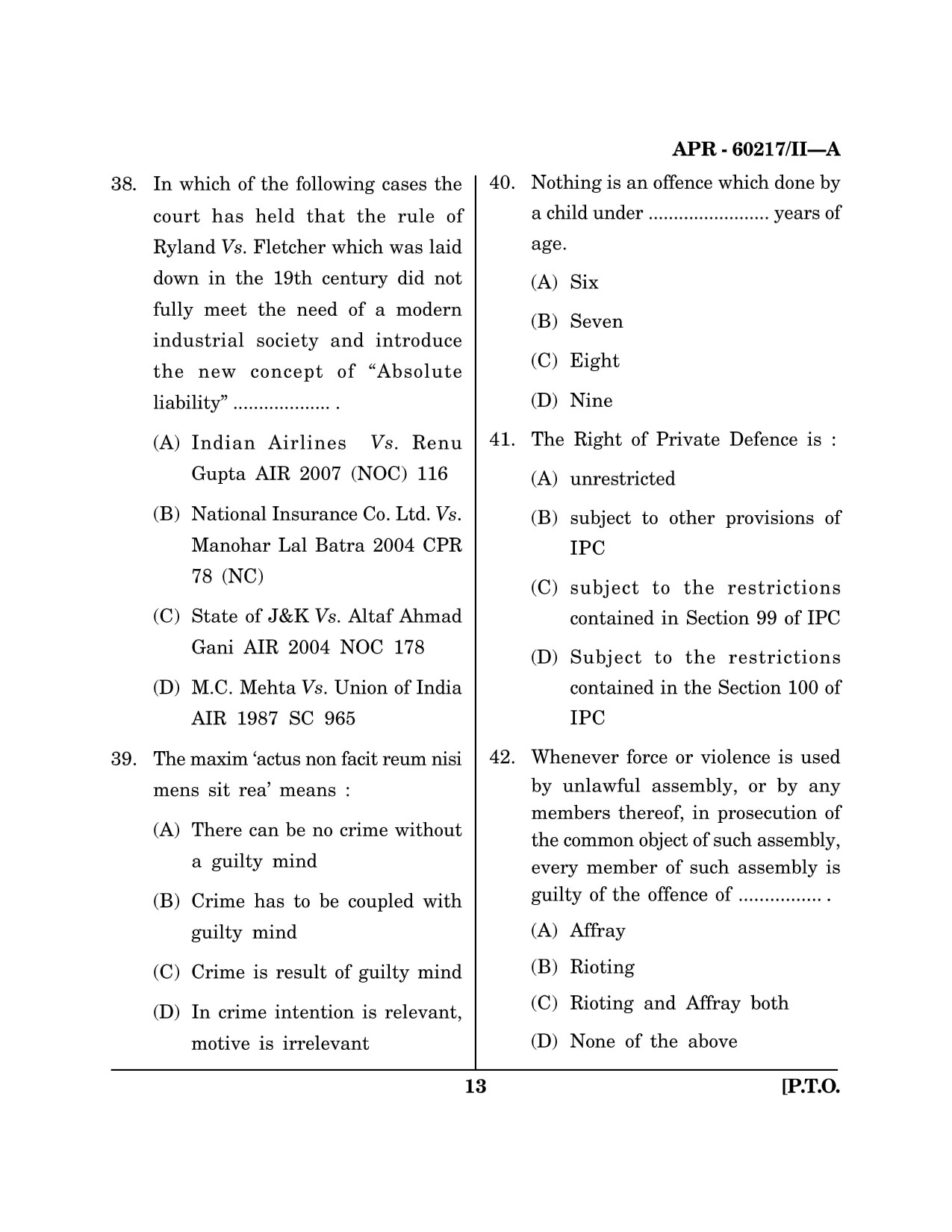 Maharashtra SET Law Question Paper II April 2017 12