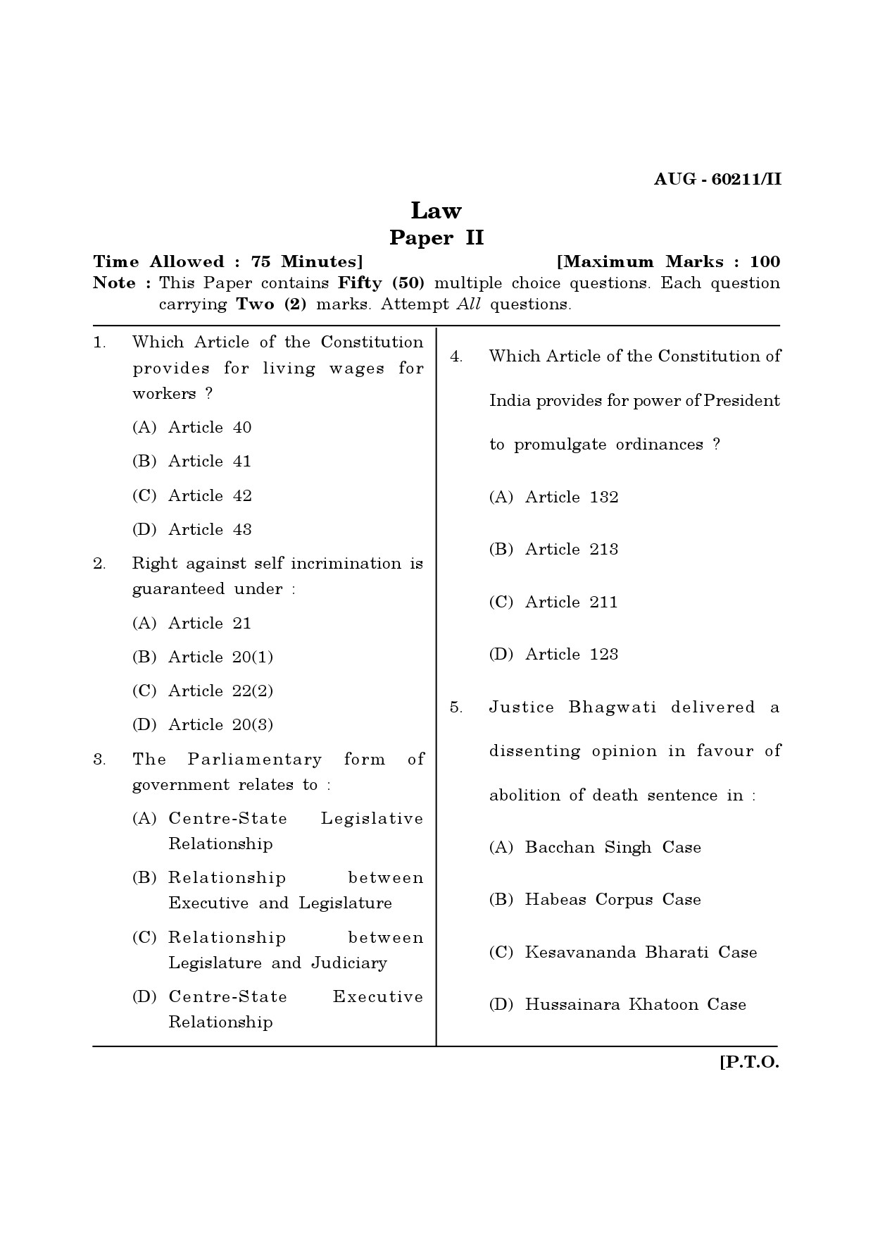 Maharashtra SET Law Question Paper II August 2011 1