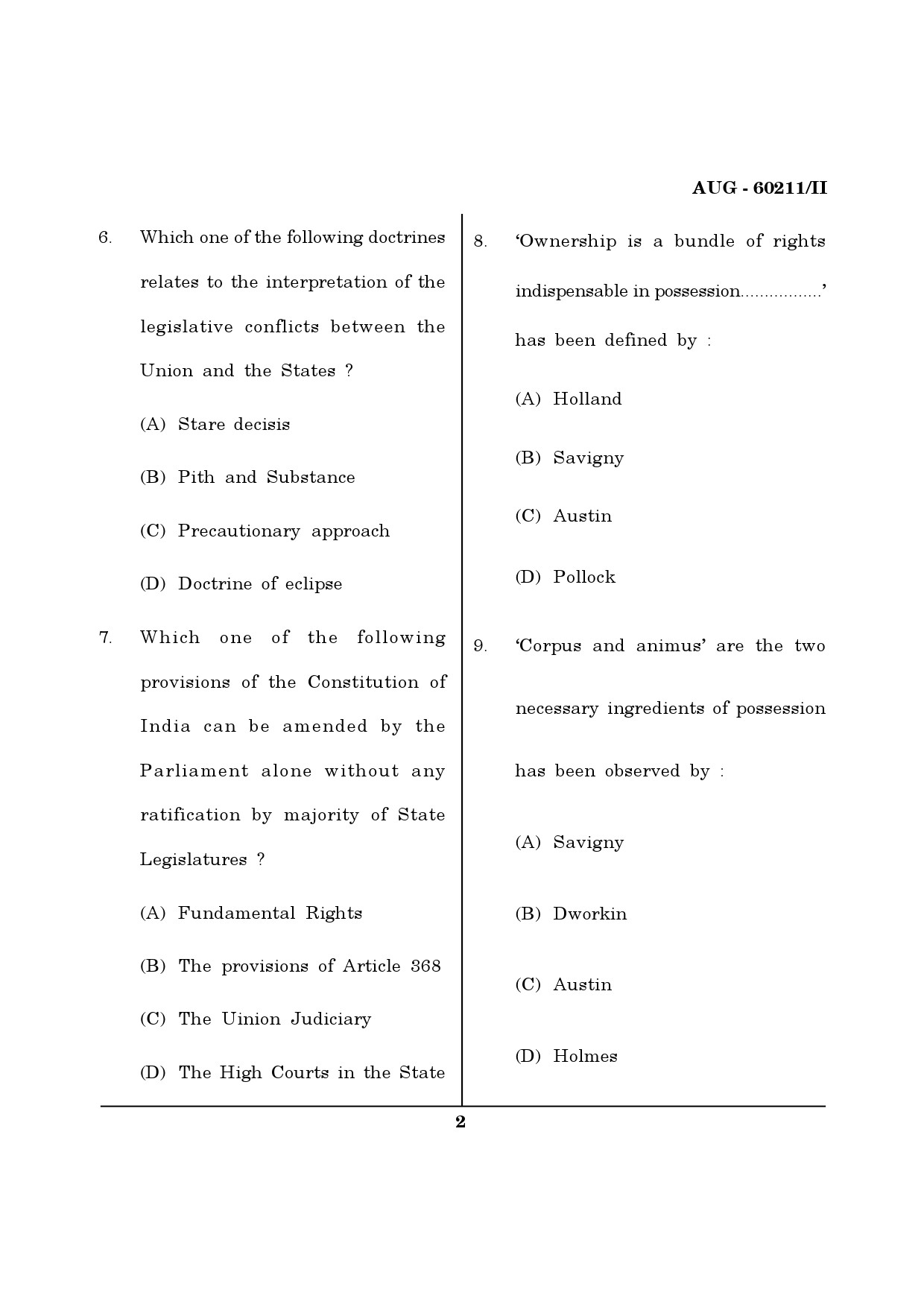 Maharashtra SET Law Question Paper II August 2011 2