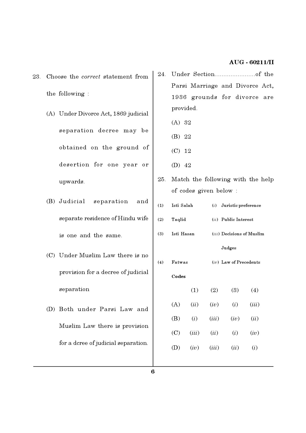 Maharashtra SET Law Question Paper II August 2011 6