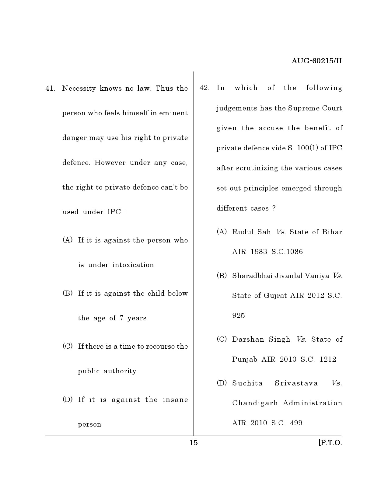 Maharashtra SET Law Question Paper II August 2015 14