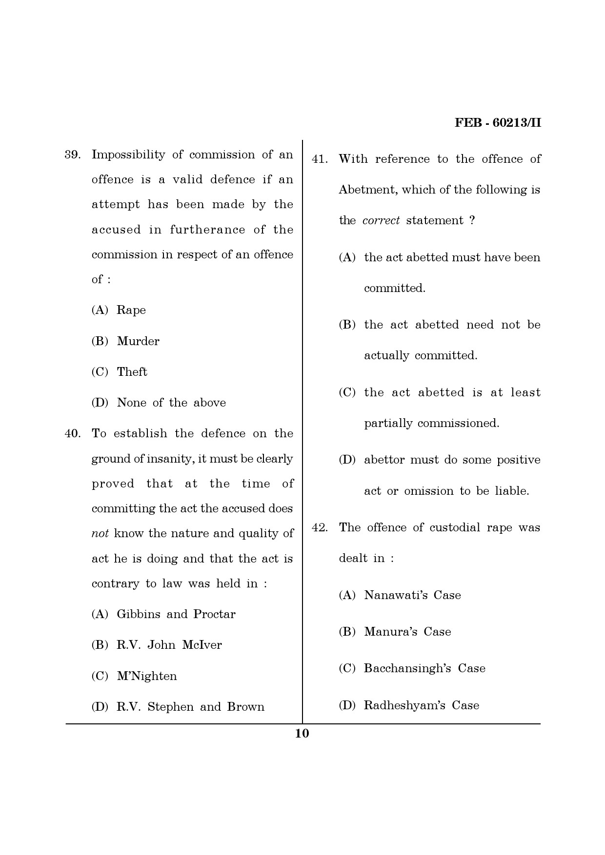 Maharashtra SET Law Question Paper II February 2013 10