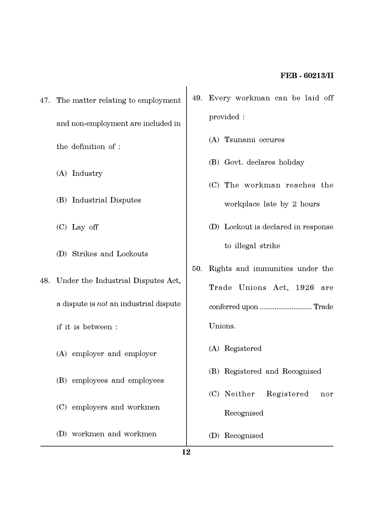 Maharashtra SET Law Question Paper II February 2013 12