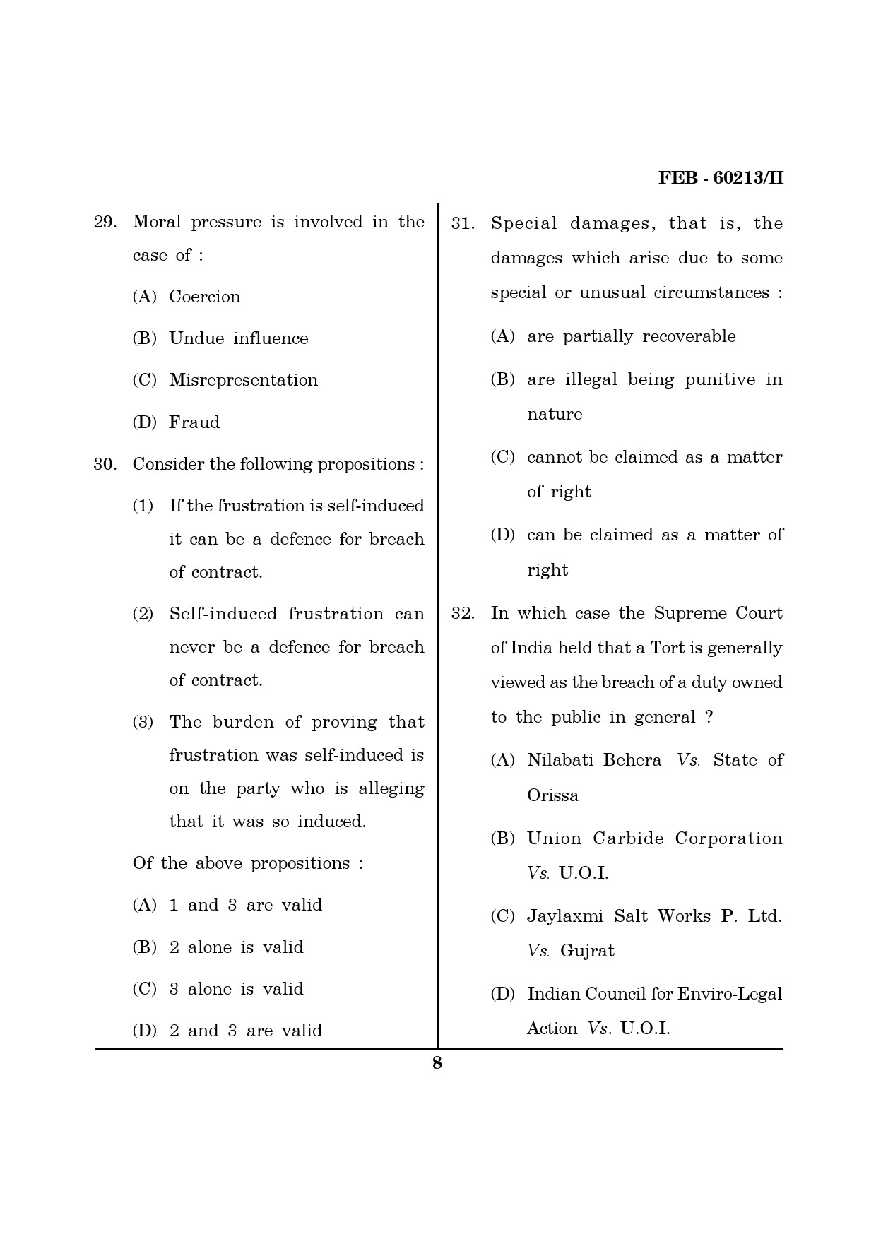 Maharashtra SET Law Question Paper II February 2013 8