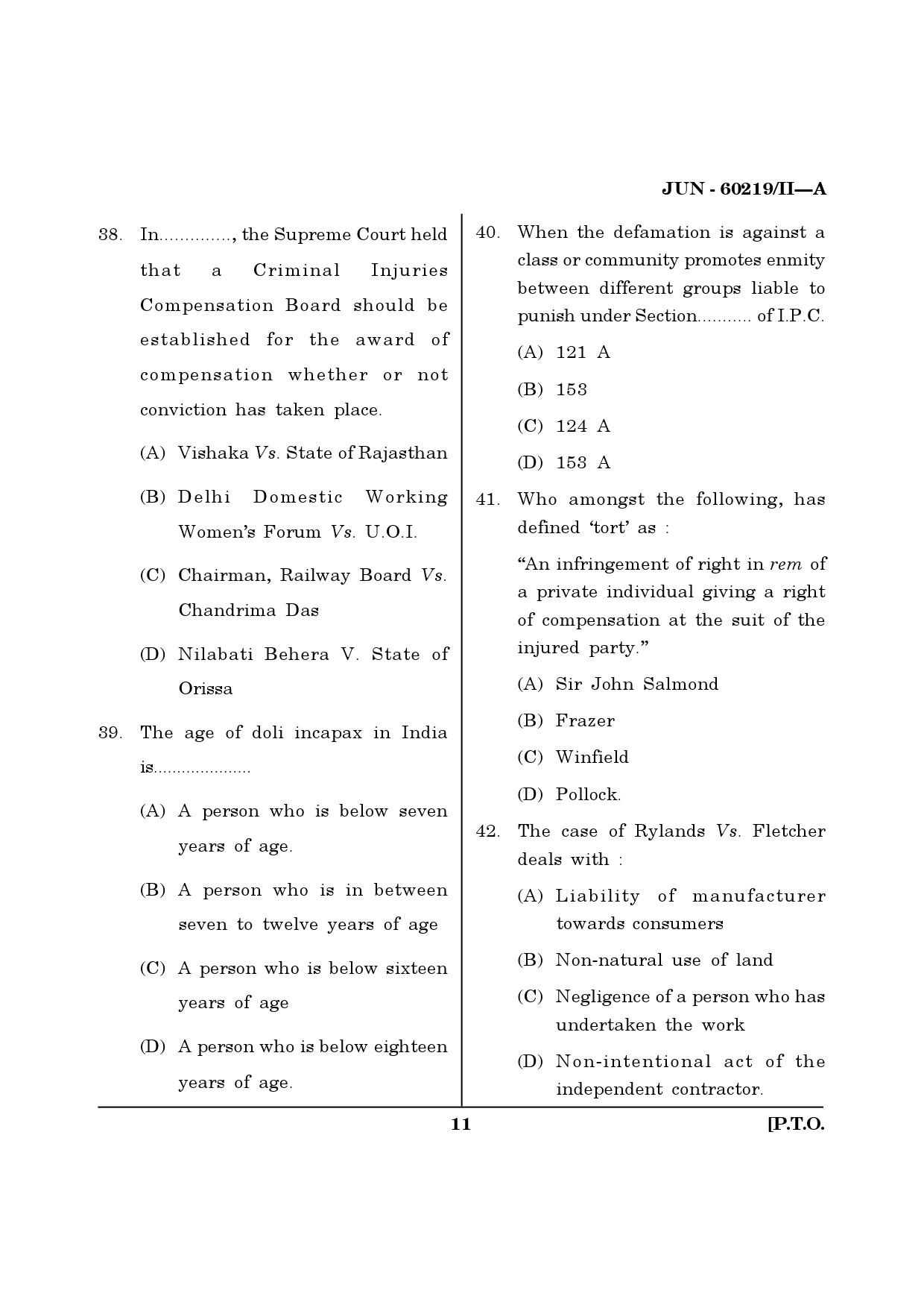 Maharashtra SET Law Question Paper II June 2019 10