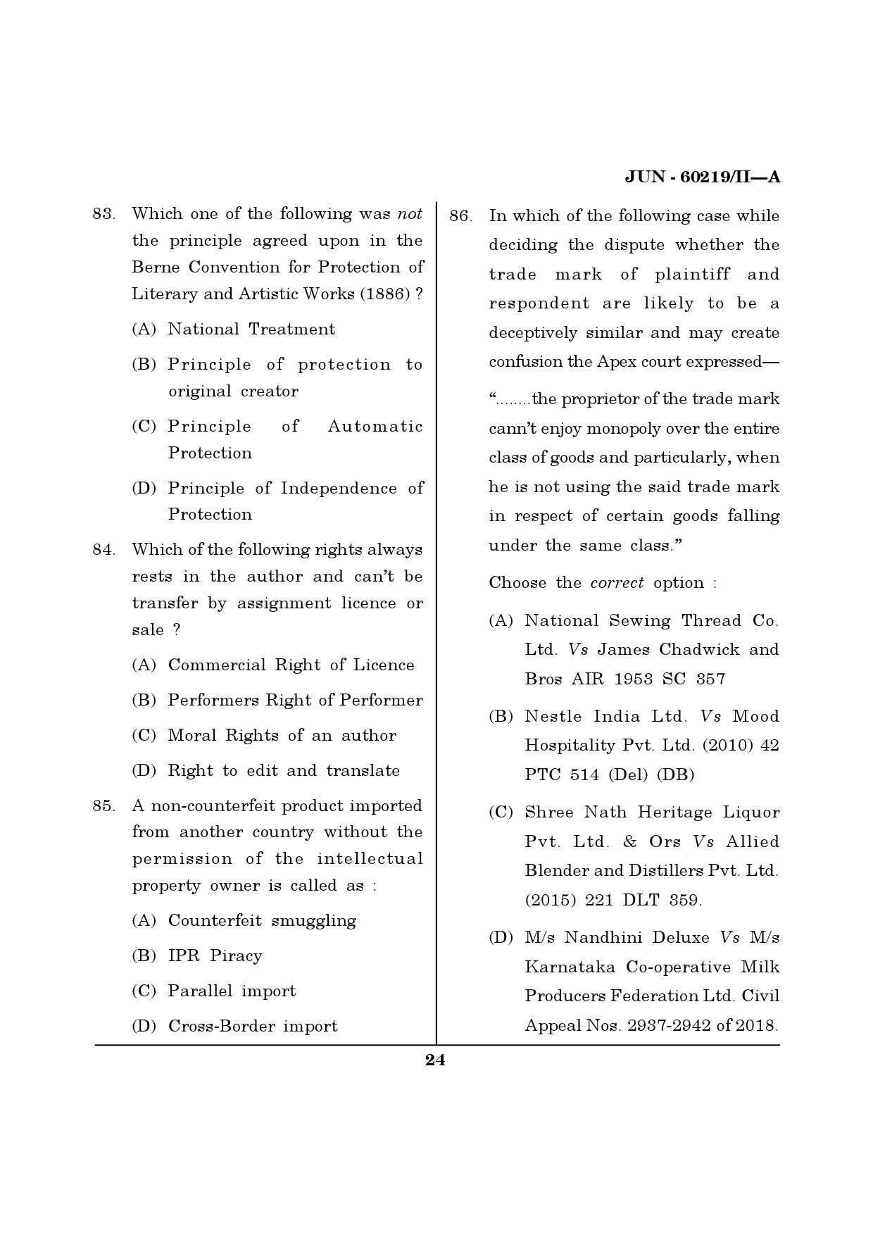 Maharashtra SET Law Question Paper II June 2019 23
