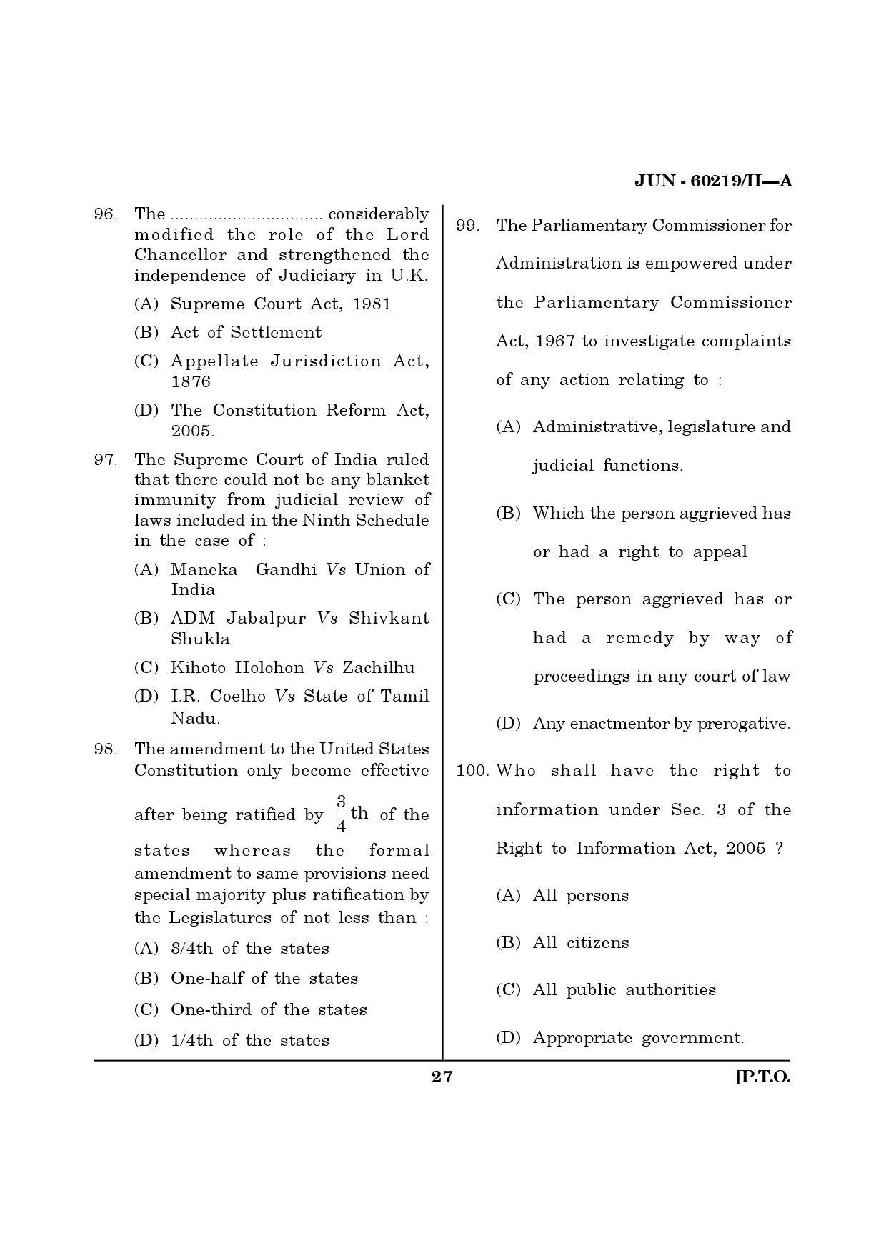Maharashtra SET Law Question Paper II June 2019 26