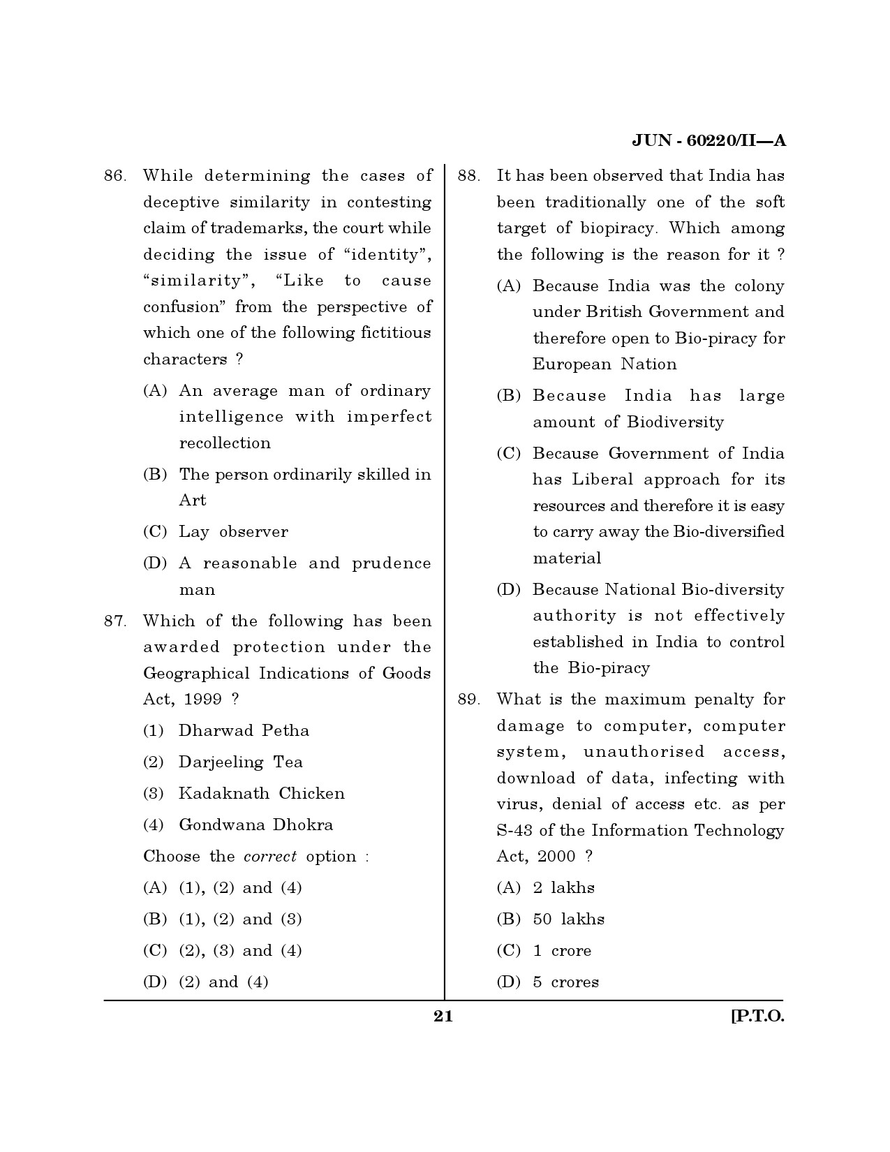 Maharashtra SET Law Question Paper II June 2020 20
