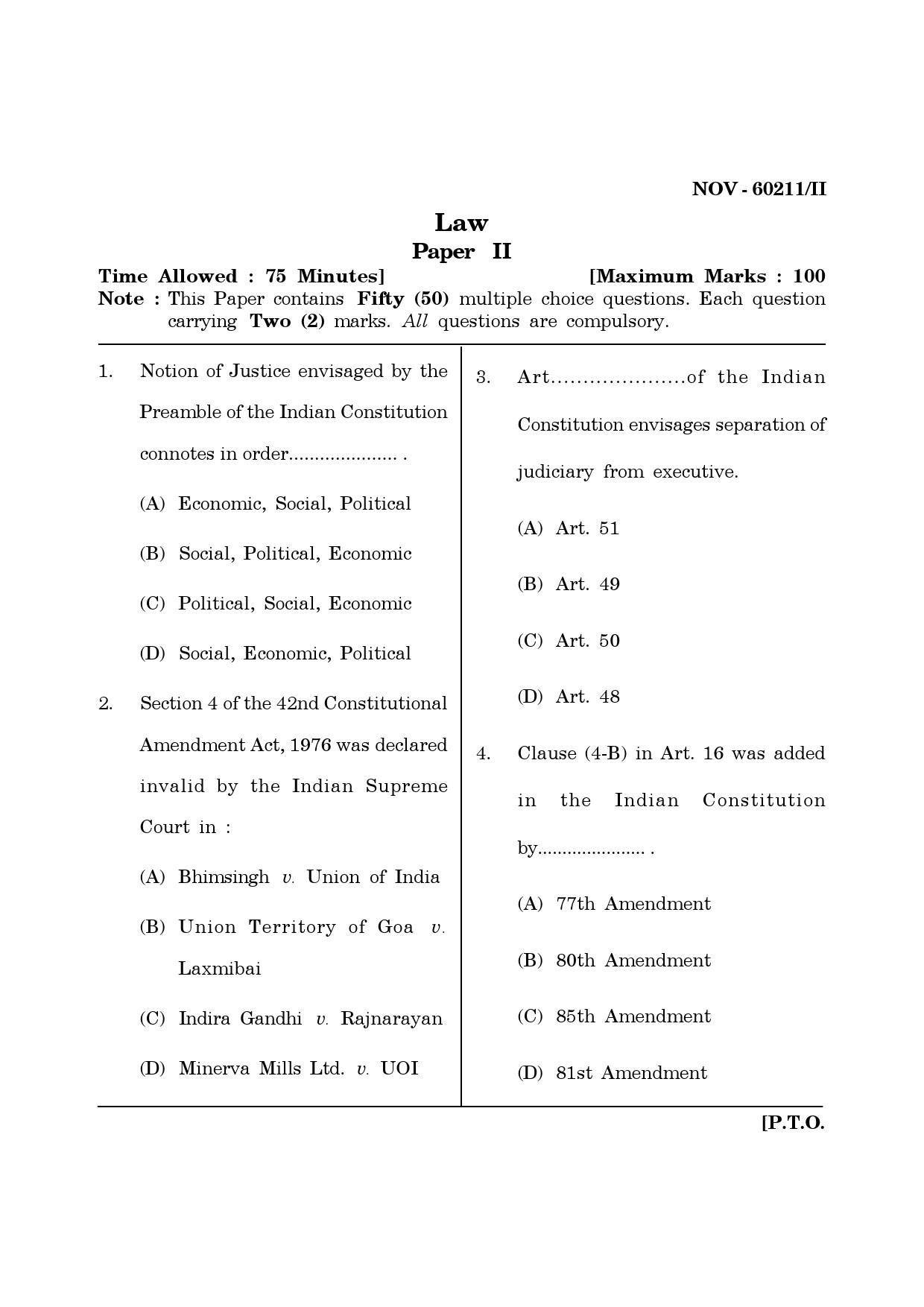 Maharashtra SET Law Question Paper II November 2011 1