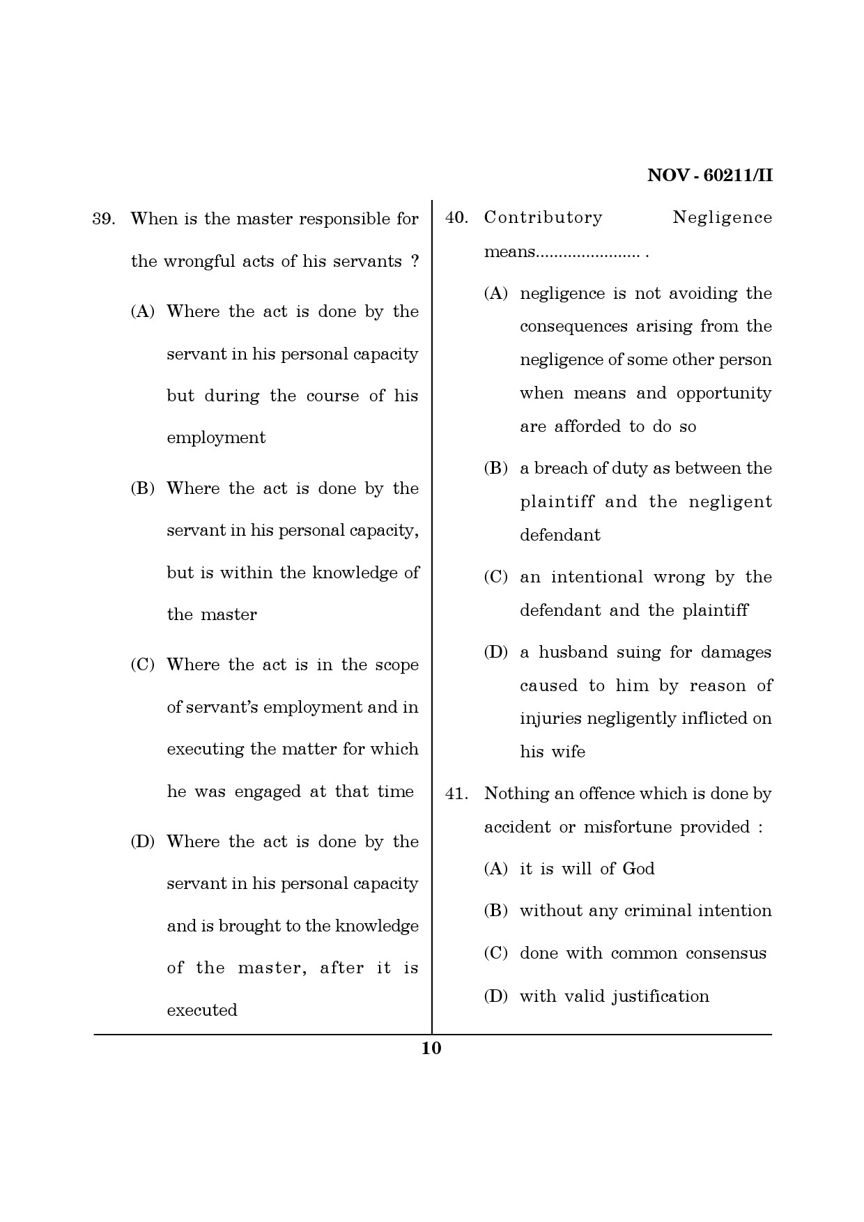 Maharashtra SET Law Question Paper II November 2011 10