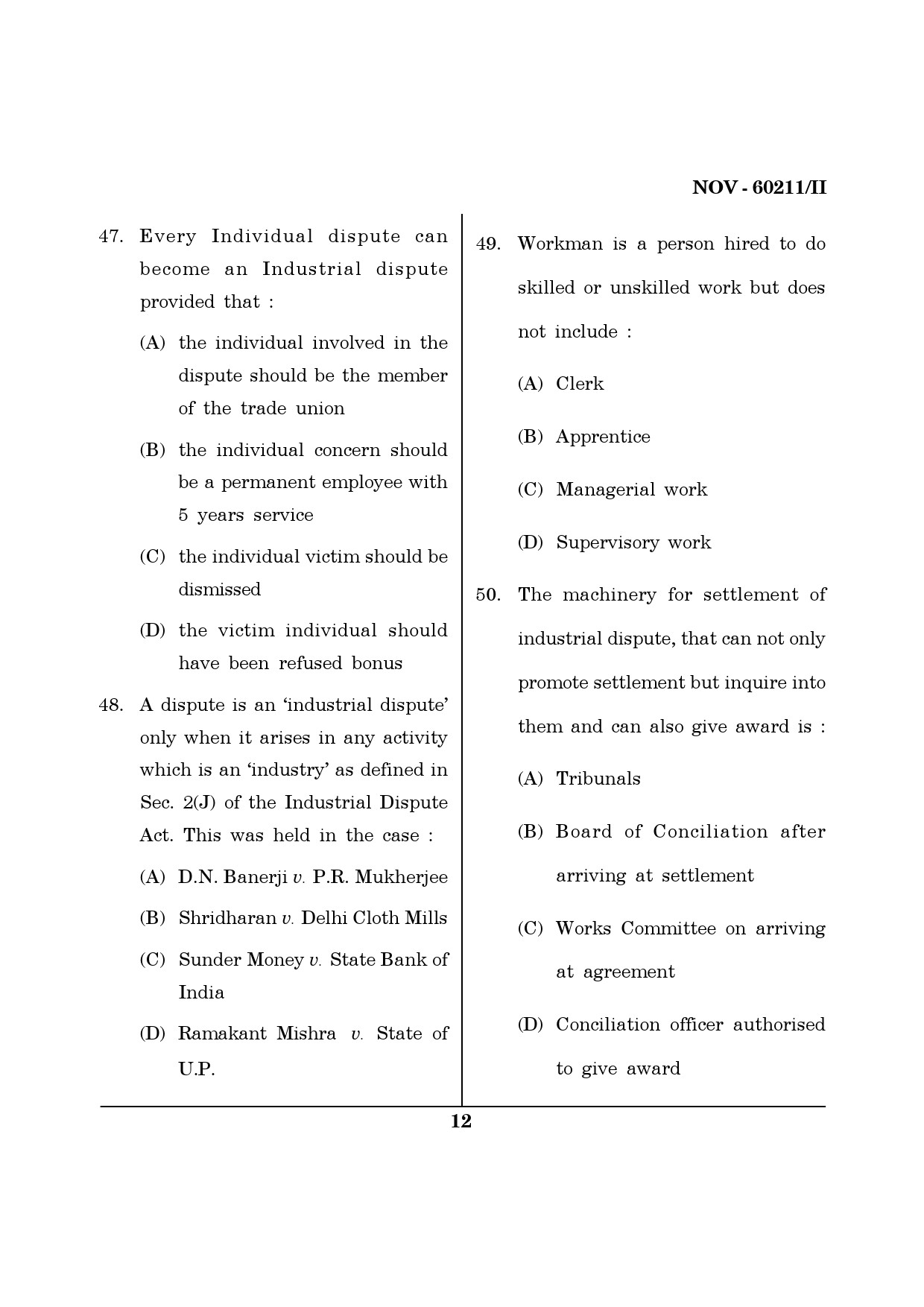 Maharashtra SET Law Question Paper II November 2011 12