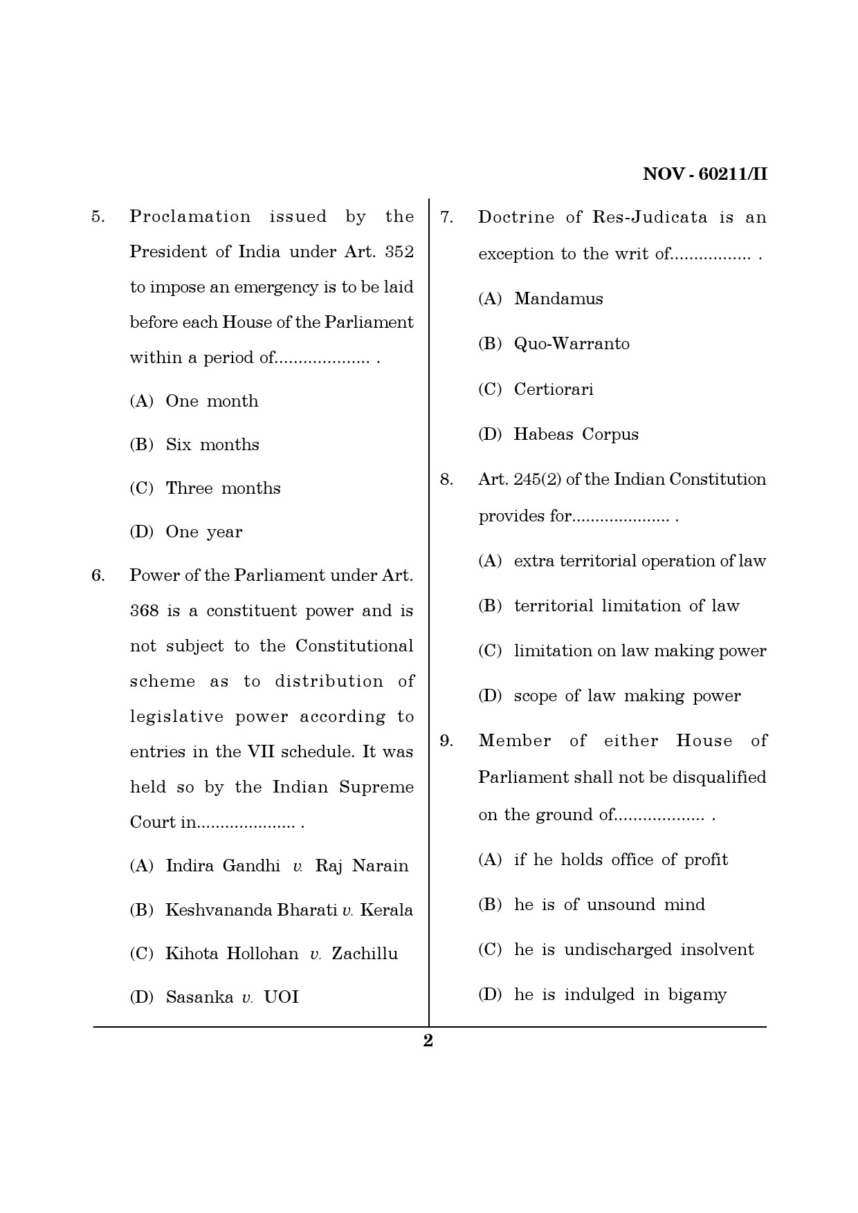 Maharashtra SET Law Question Paper II November 2011 2