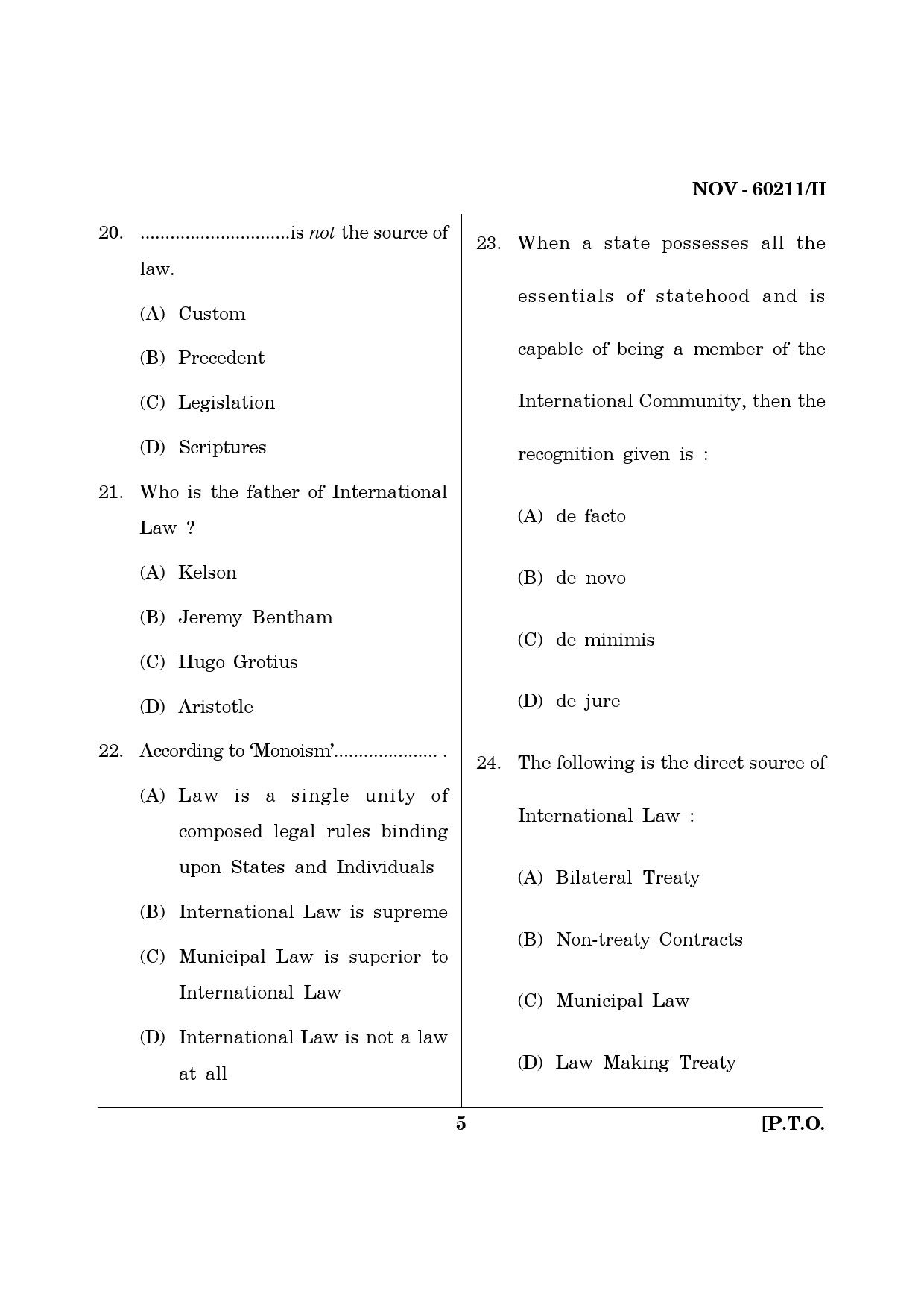 Maharashtra SET Law Question Paper II November 2011 5