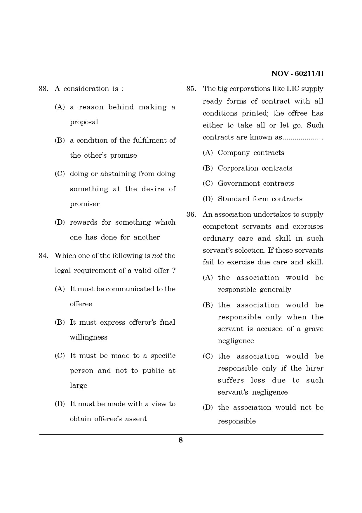 Maharashtra SET Law Question Paper II November 2011 8