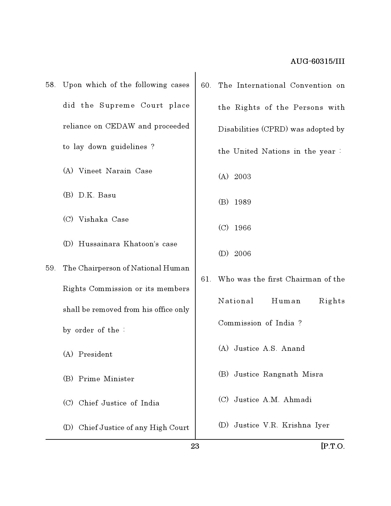 Maharashtra SET Law Question Paper III August 2015 22
