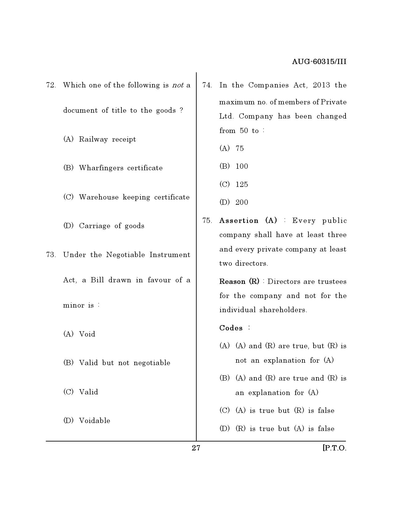 Maharashtra SET Law Question Paper III August 2015 26