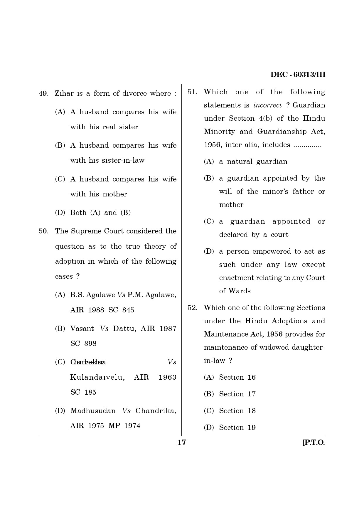 Maharashtra SET Law Question Paper III December 2013 16