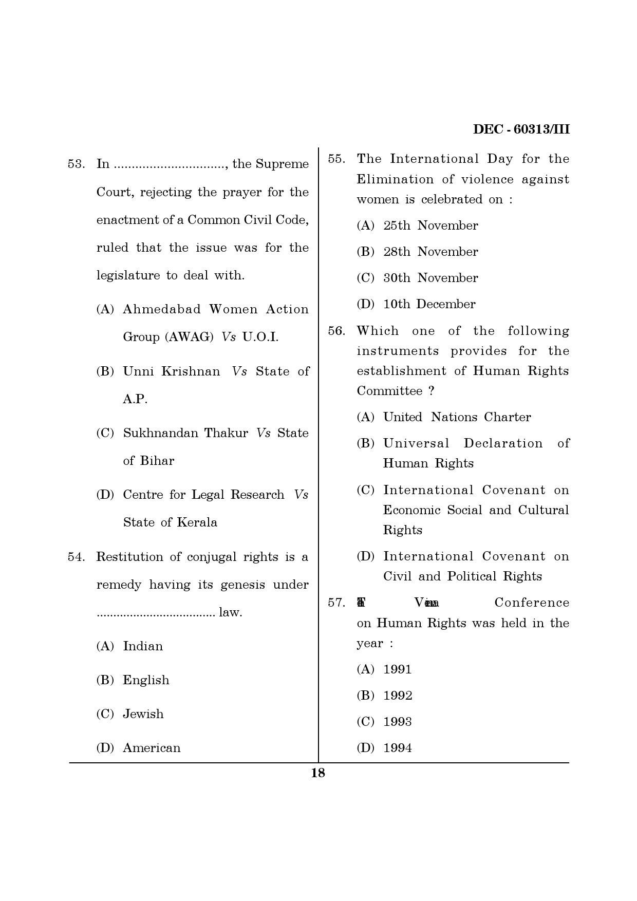 Maharashtra SET Law Question Paper III December 2013 17