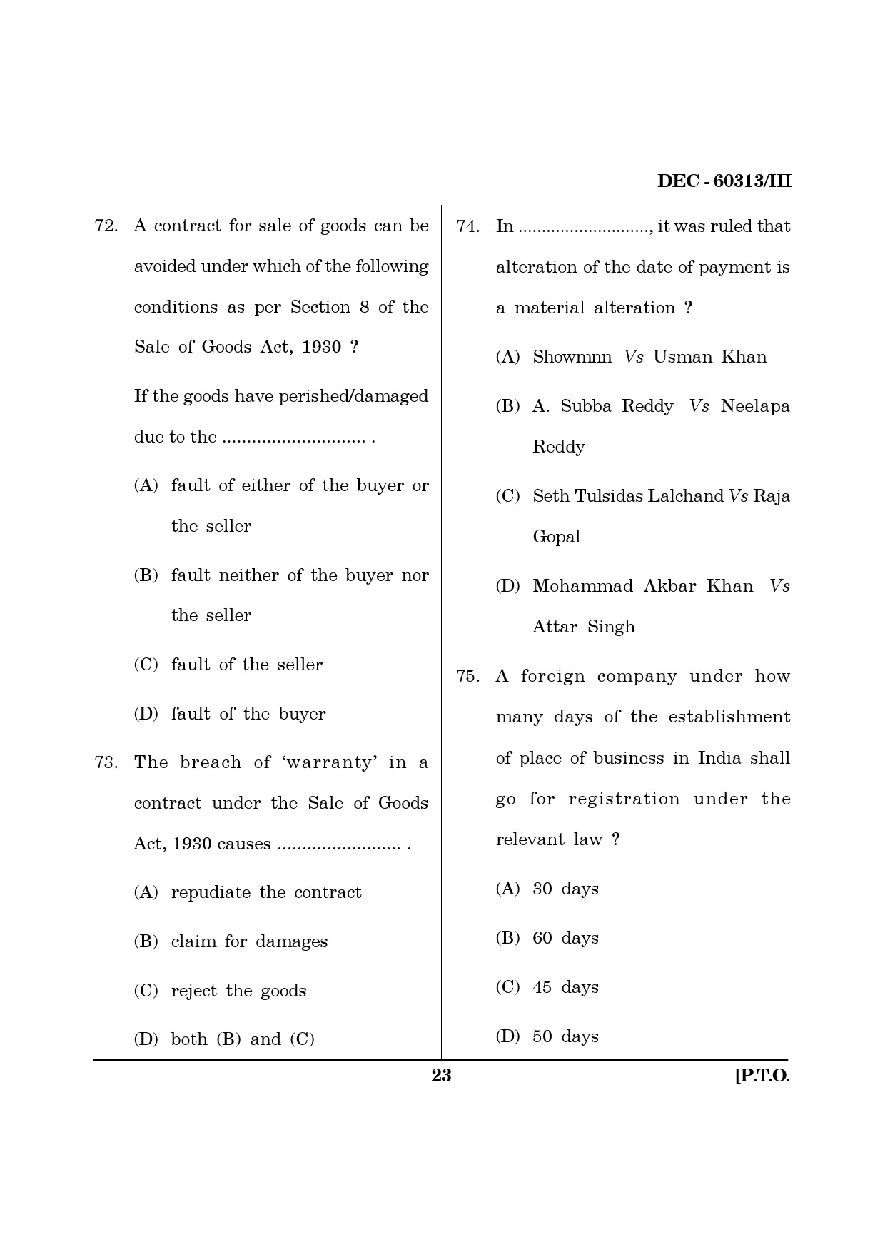 Maharashtra SET Law Question Paper III December 2013 22