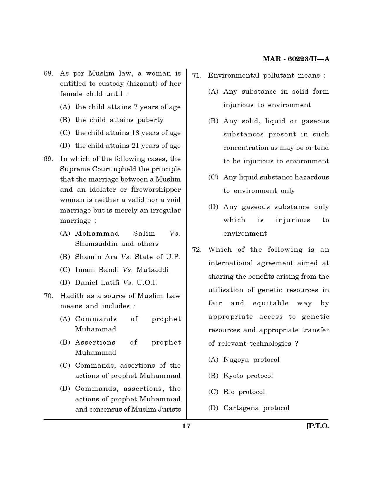 MH SET Law Question Paper II March 2023 16