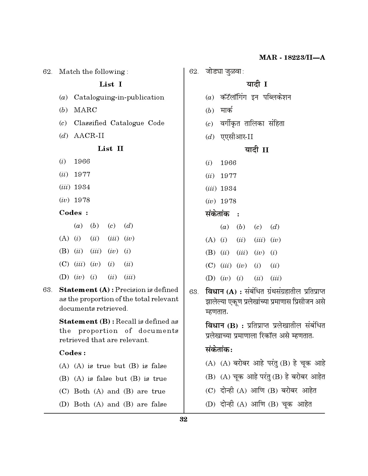 MH SET Library Information Science Question Paper II March 2023 31