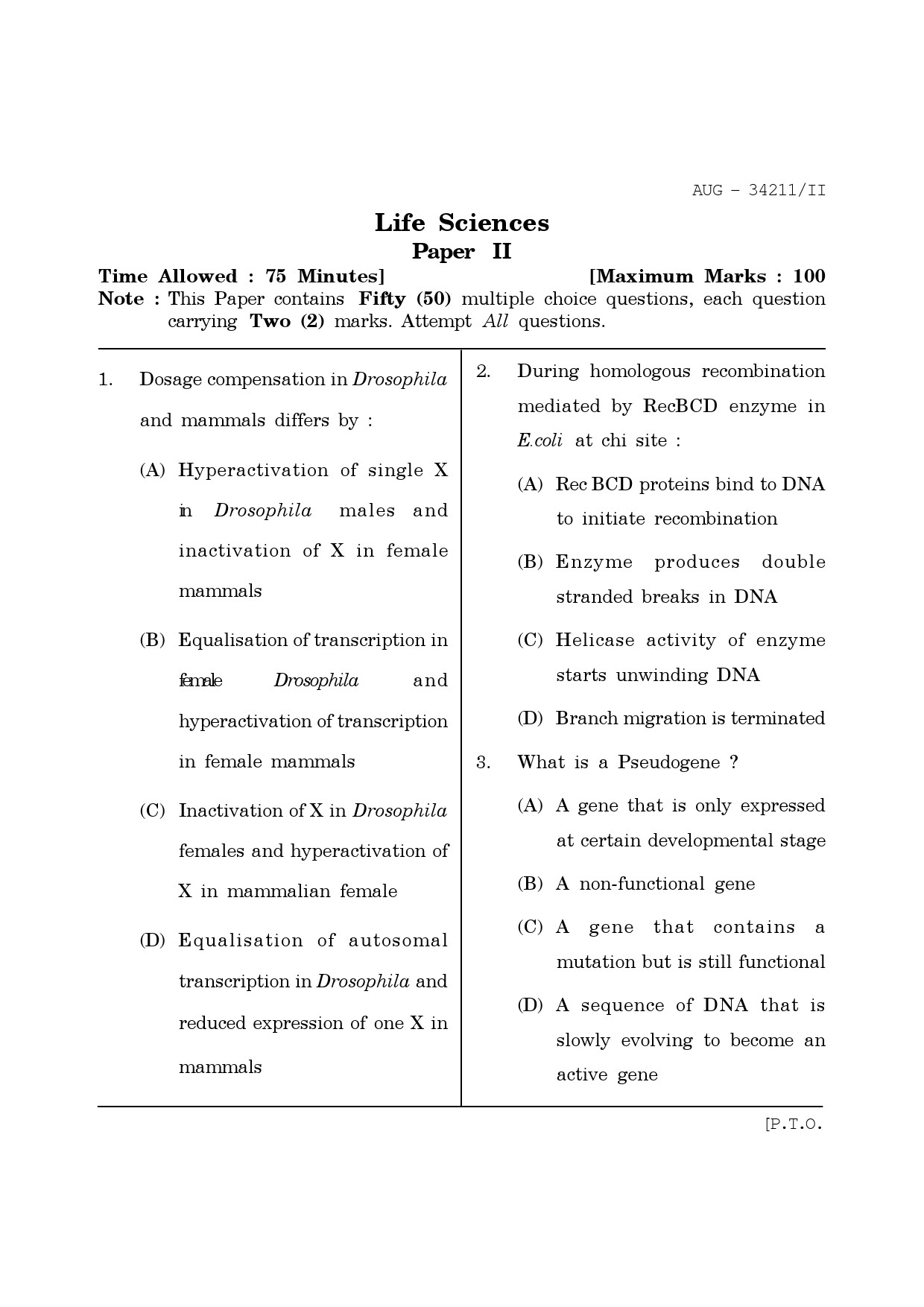 Maharashtra SET Life Sciences Question Paper II August 2011 1