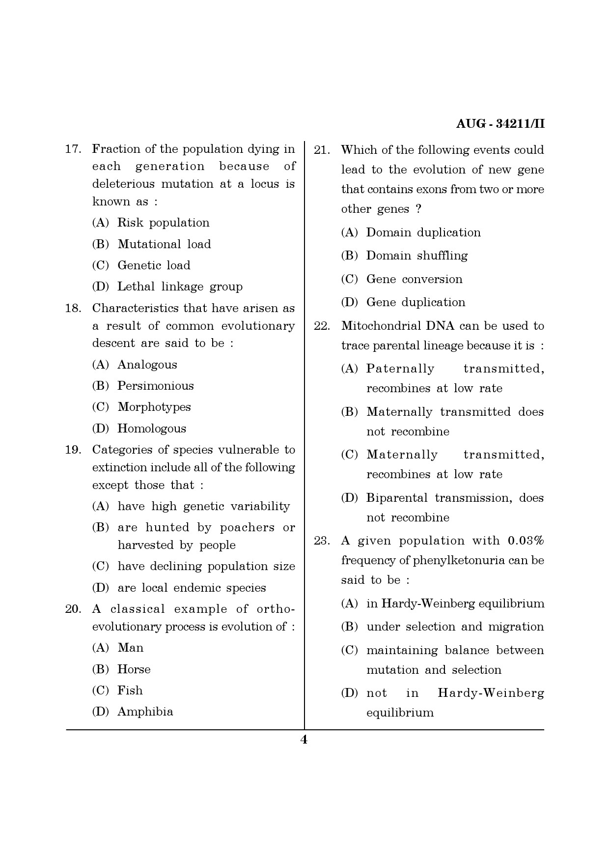 Maharashtra SET Life Sciences Question Paper II August 2011 4
