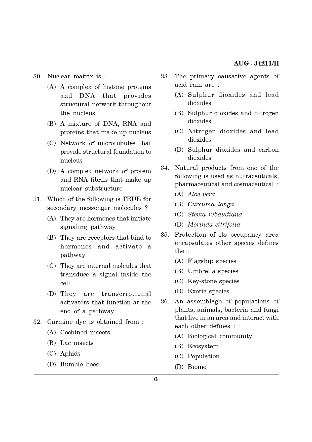 Maharashtra SET Life Sciences Question Paper II August 2011 6