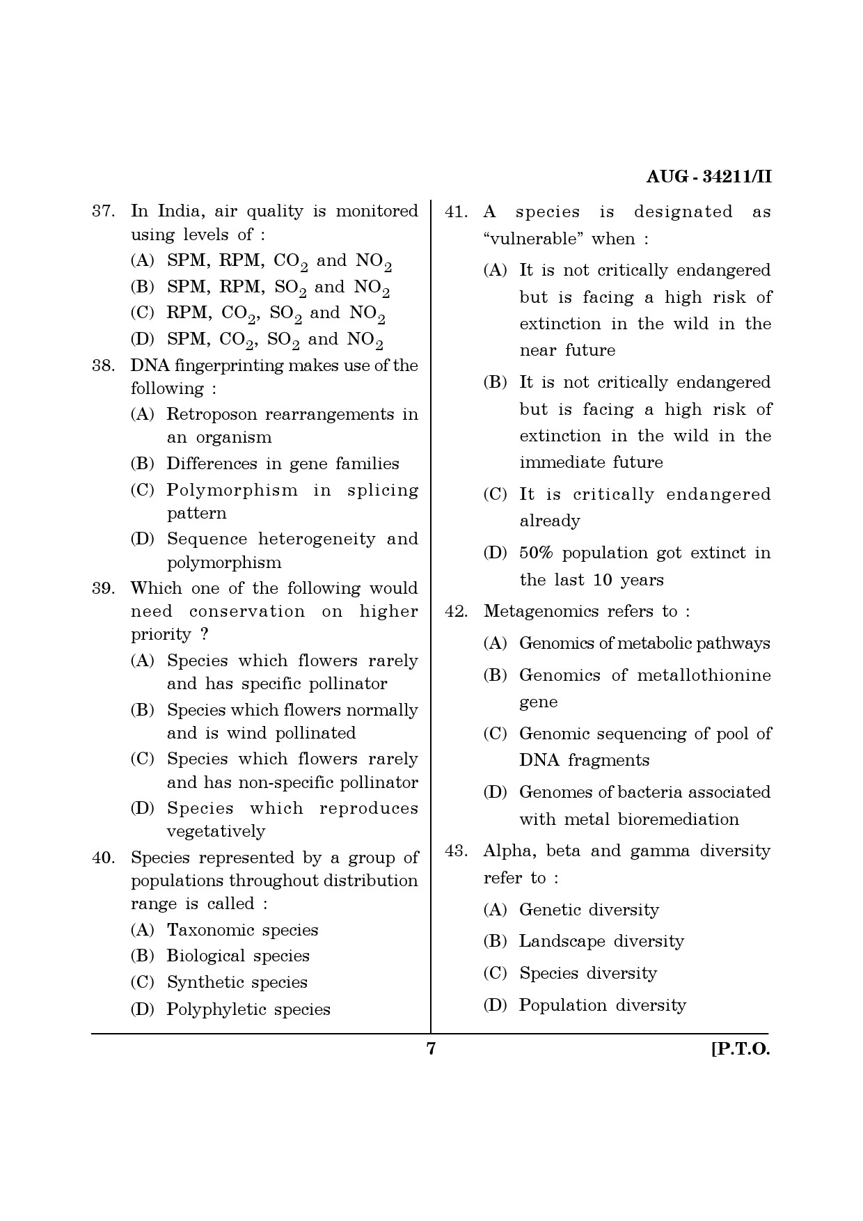 Maharashtra SET Life Sciences Question Paper II August 2011 7