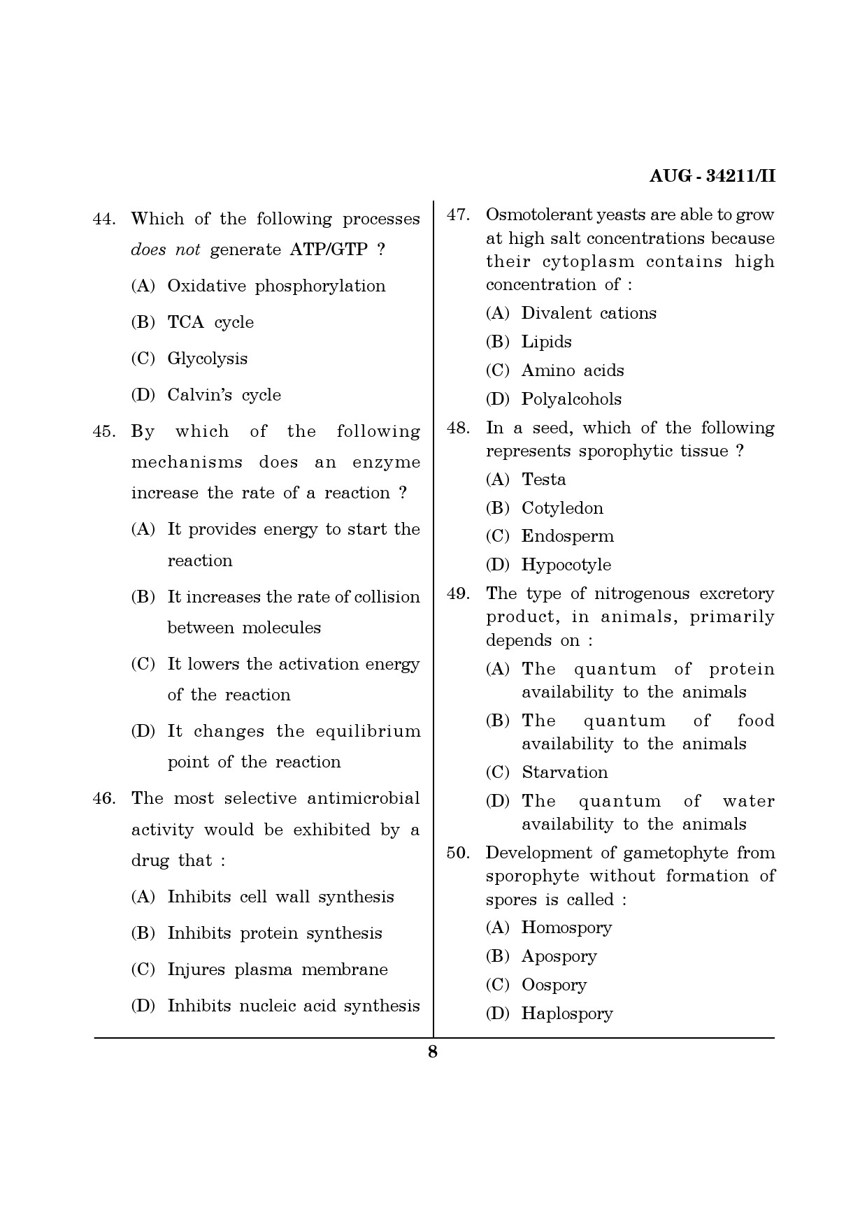 Maharashtra SET Life Sciences Question Paper II August 2011 8