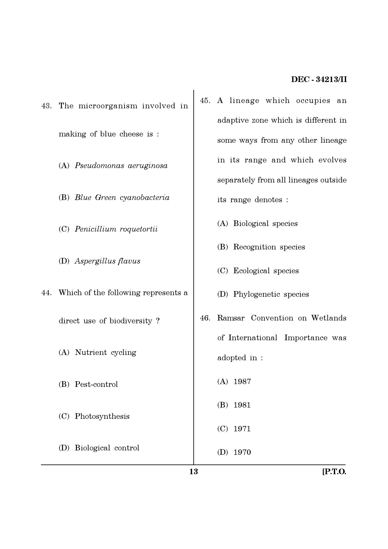 Maharashtra SET Life Sciences Question Paper II December 2013 12