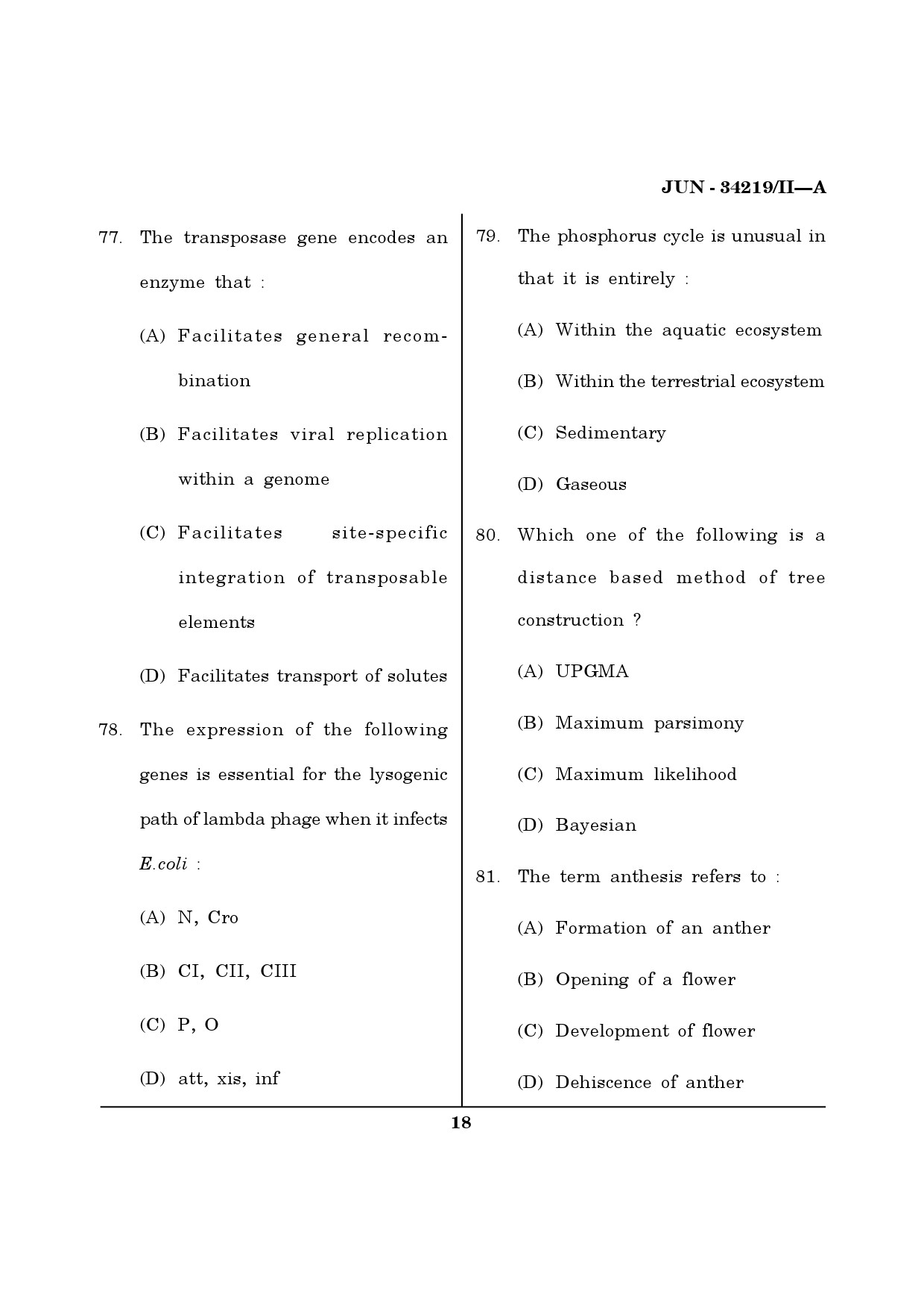 Maharashtra SET Life Sciences Question Paper II June 2019 17