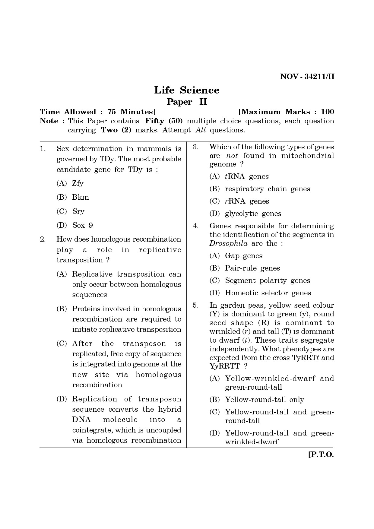 Maharashtra SET Life Sciences Question Paper II November 2011 1