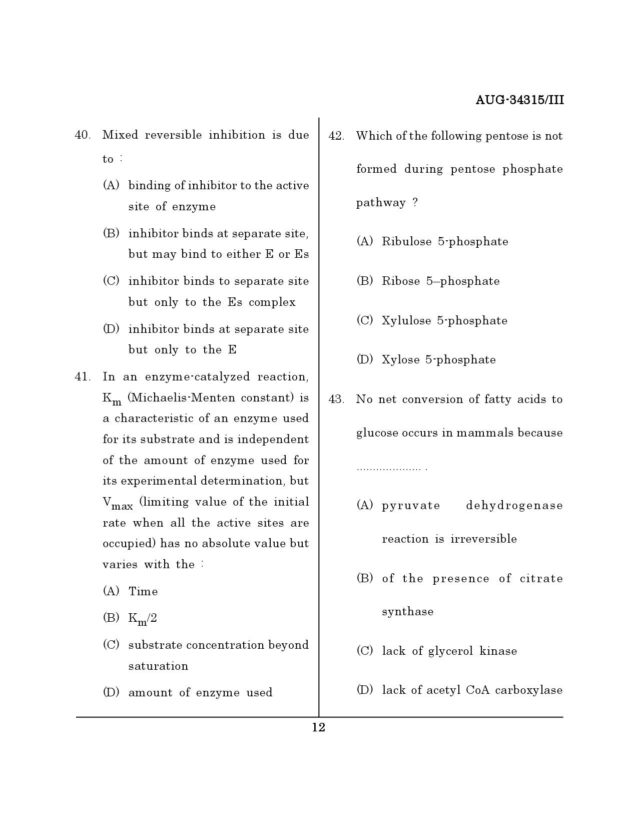 Maharashtra SET Life Sciences Question Paper III August 2015 11