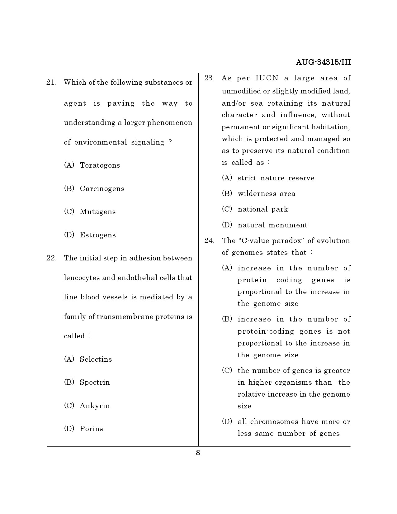 Maharashtra SET Life Sciences Question Paper III August 2015 7