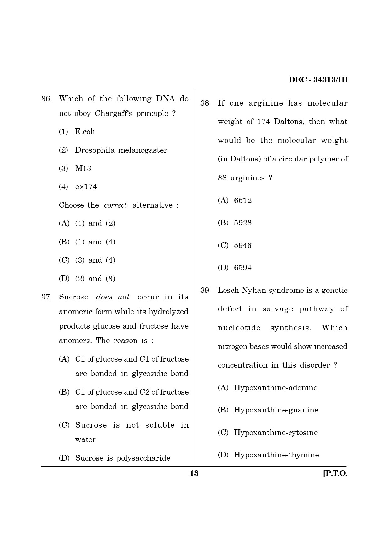 Maharashtra SET Life Sciences Question Paper III December 2013 12