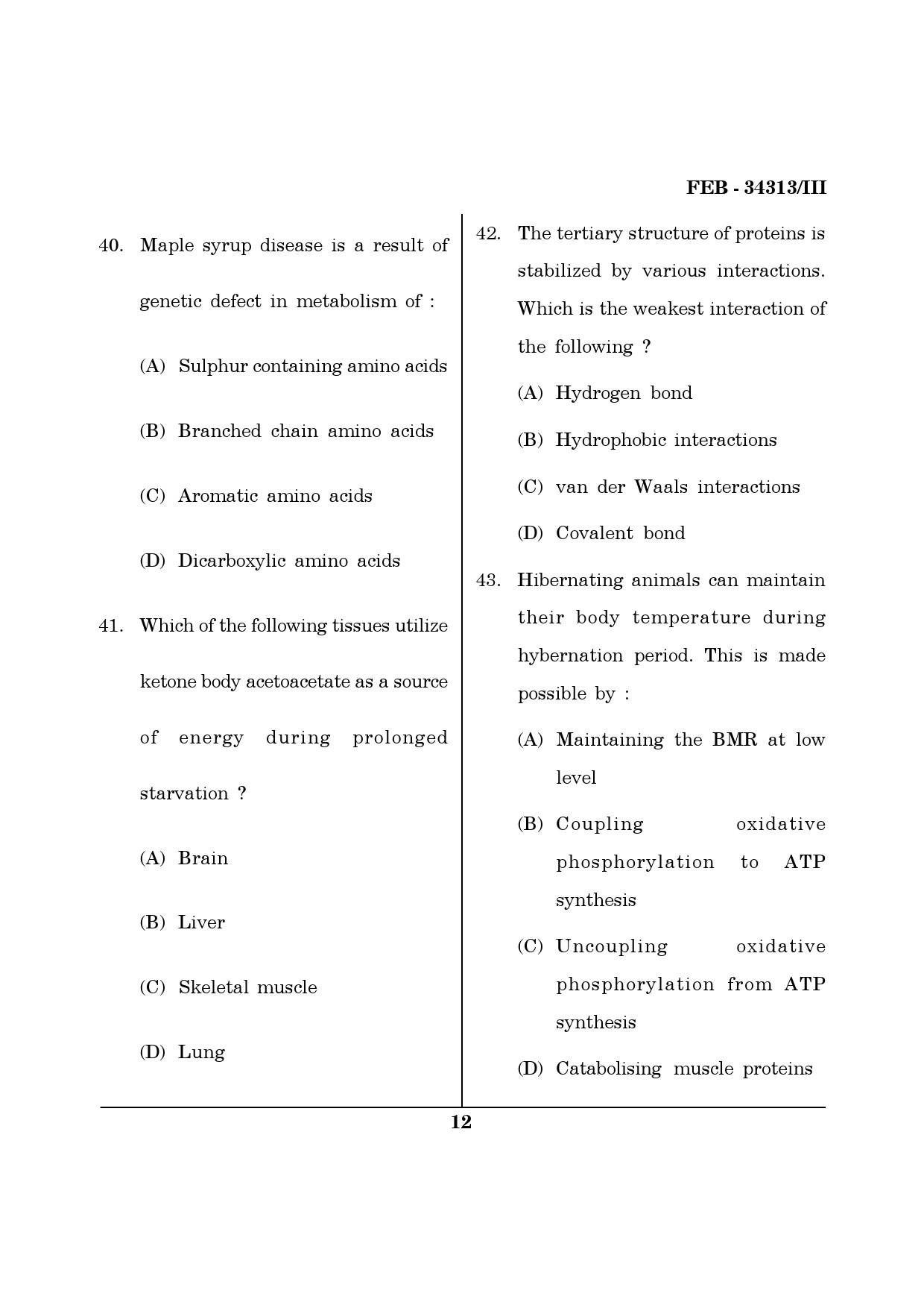Maharashtra SET Life Sciences Question Paper III February 2013 12