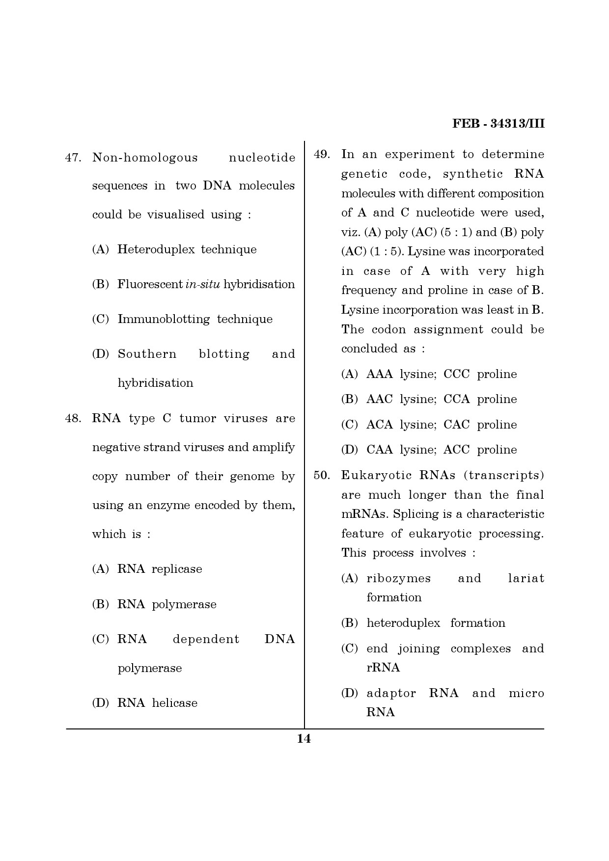 Maharashtra SET Life Sciences Question Paper III February 2013 14
