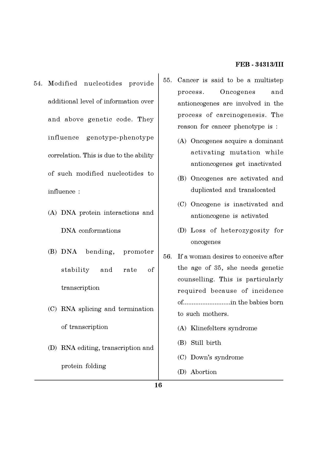 Maharashtra SET Life Sciences Question Paper III February 2013 16