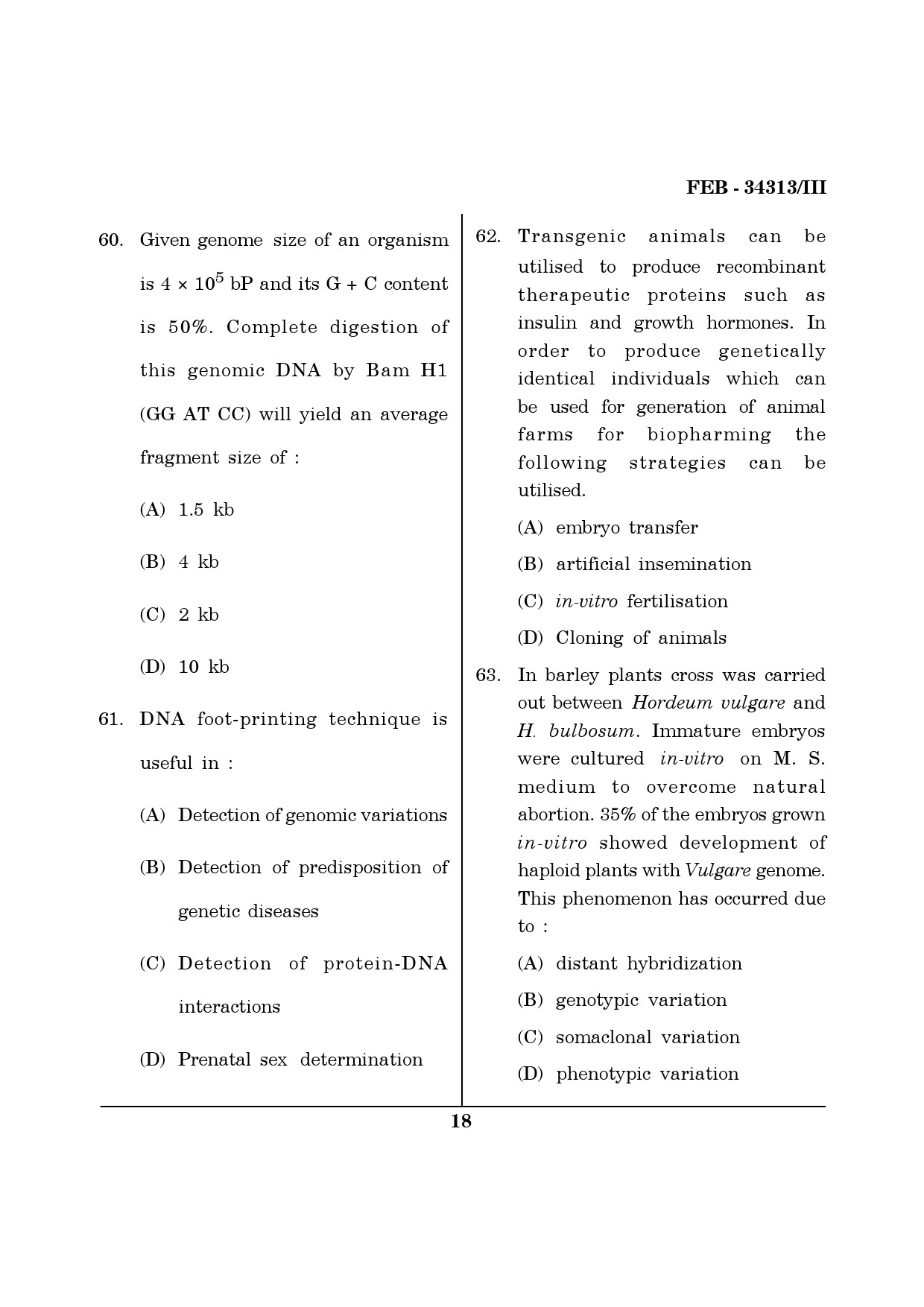 Maharashtra SET Life Sciences Question Paper III February 2013 18