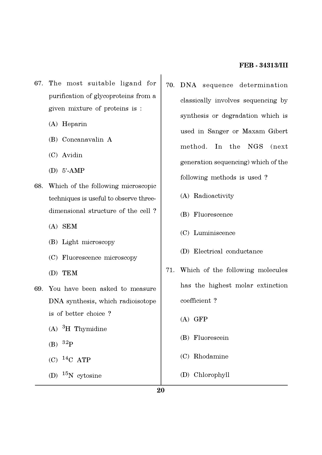 Maharashtra SET Life Sciences Question Paper III February 2013 20