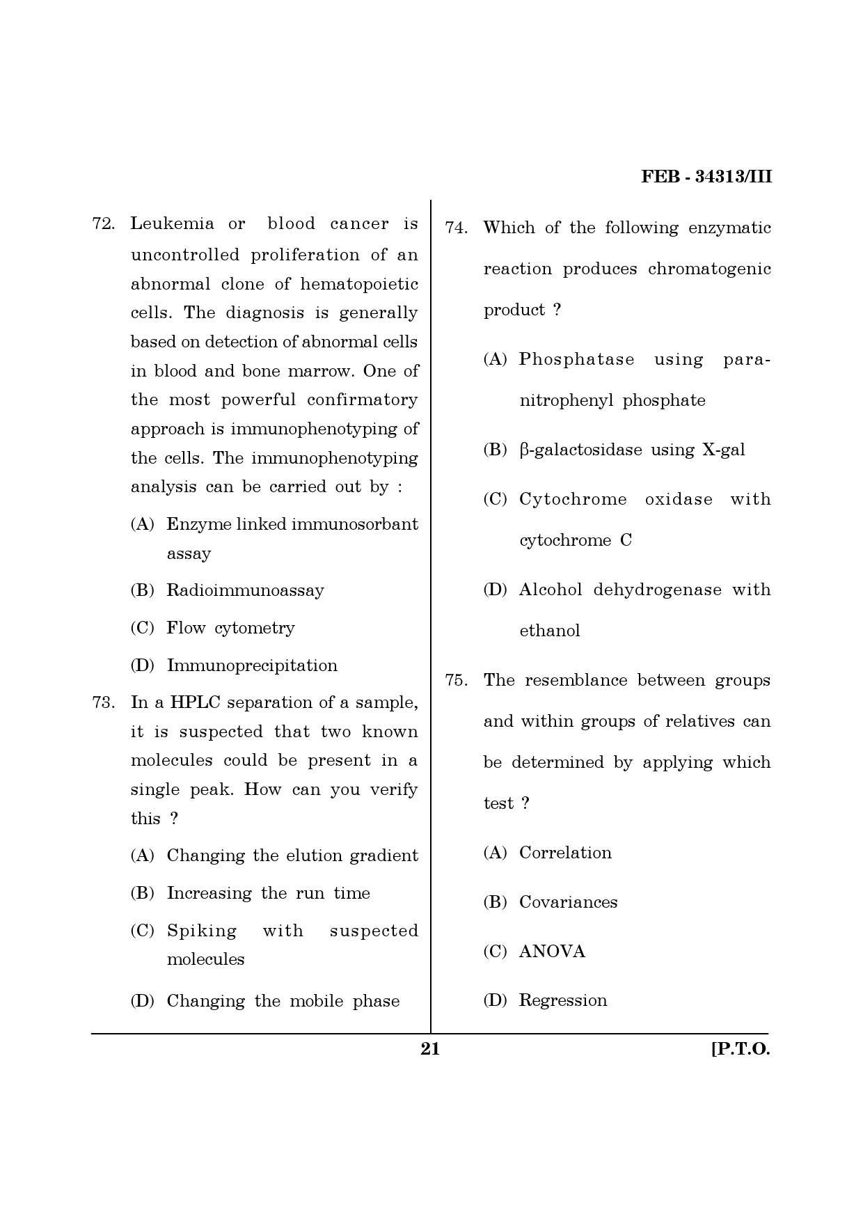Maharashtra SET Life Sciences Question Paper III February 2013 21