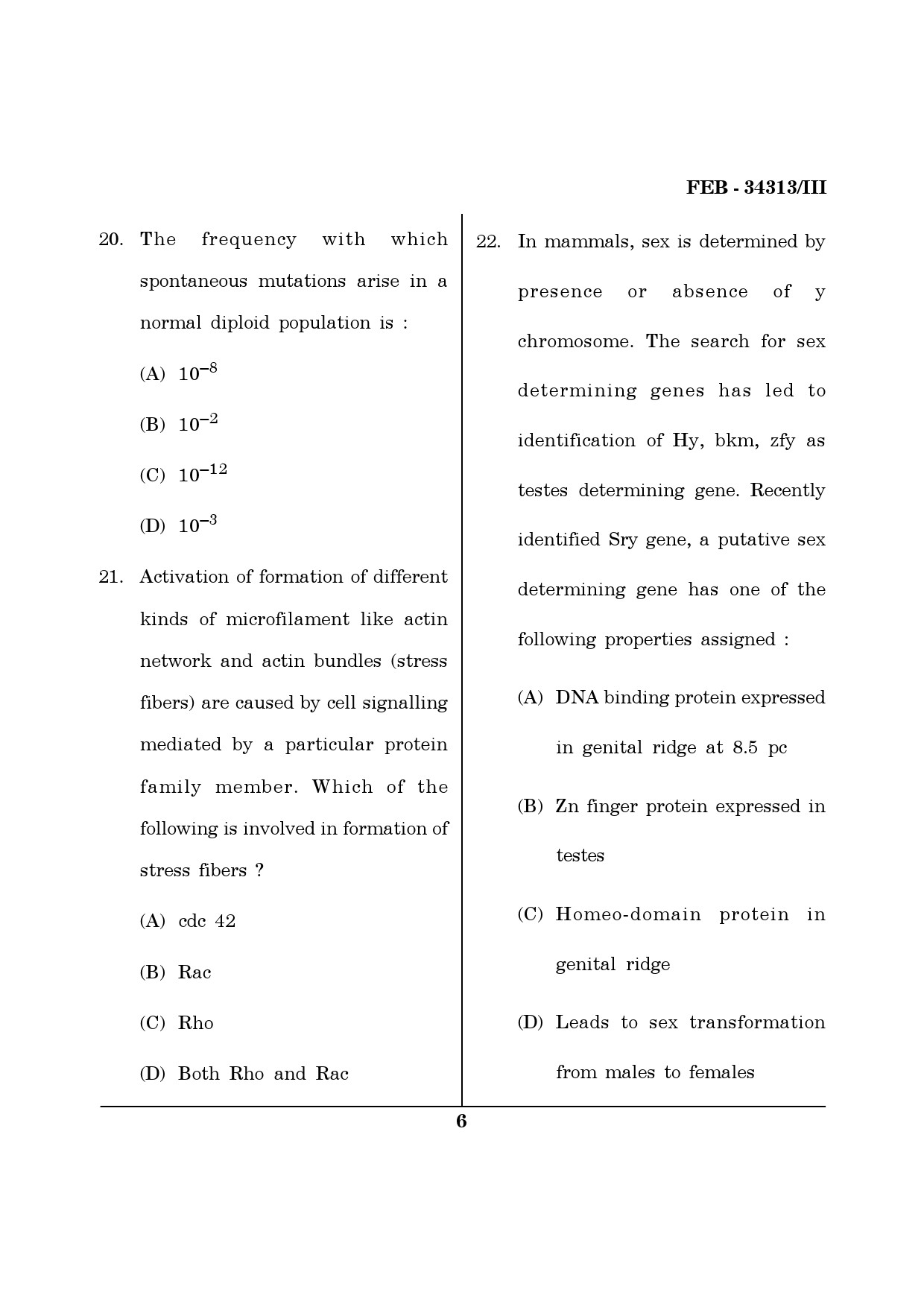 Maharashtra SET Life Sciences Question Paper III February 2013 6