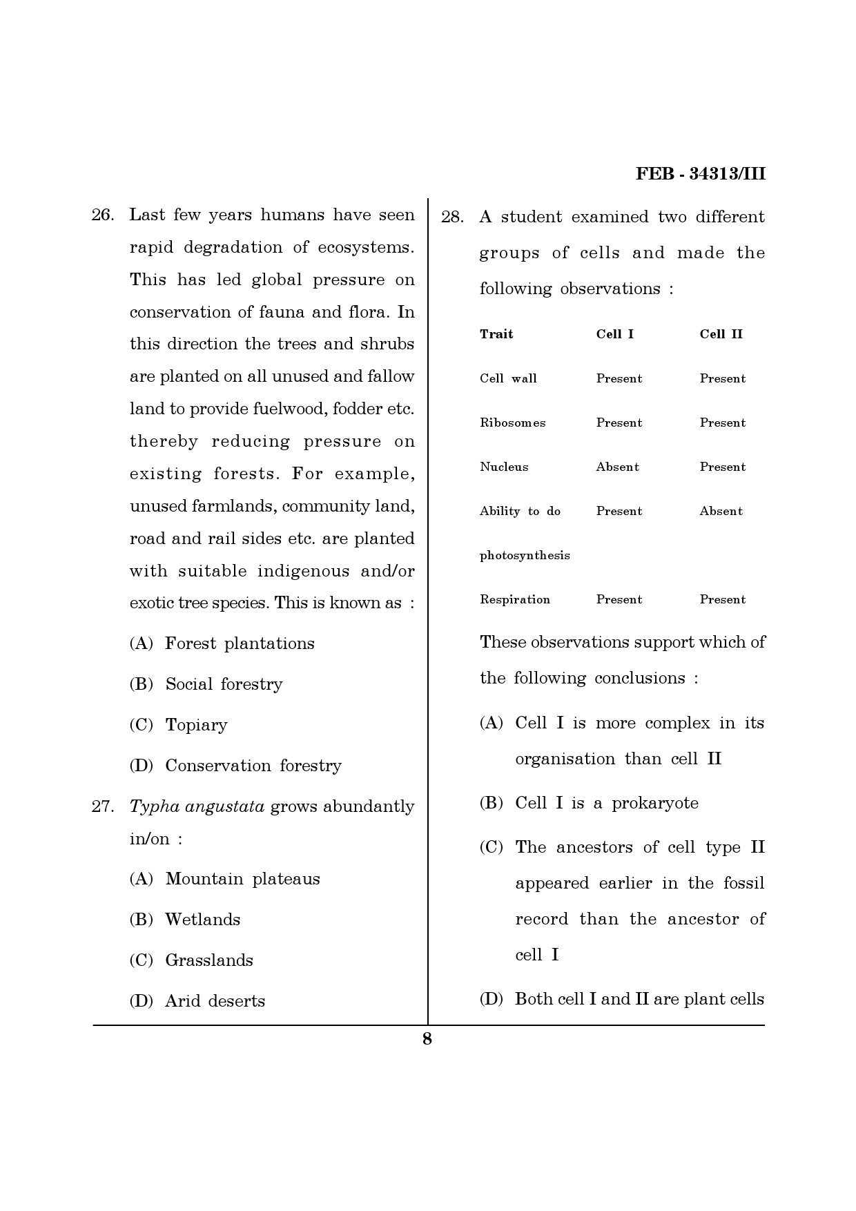 Maharashtra SET Life Sciences Question Paper III February 2013 8