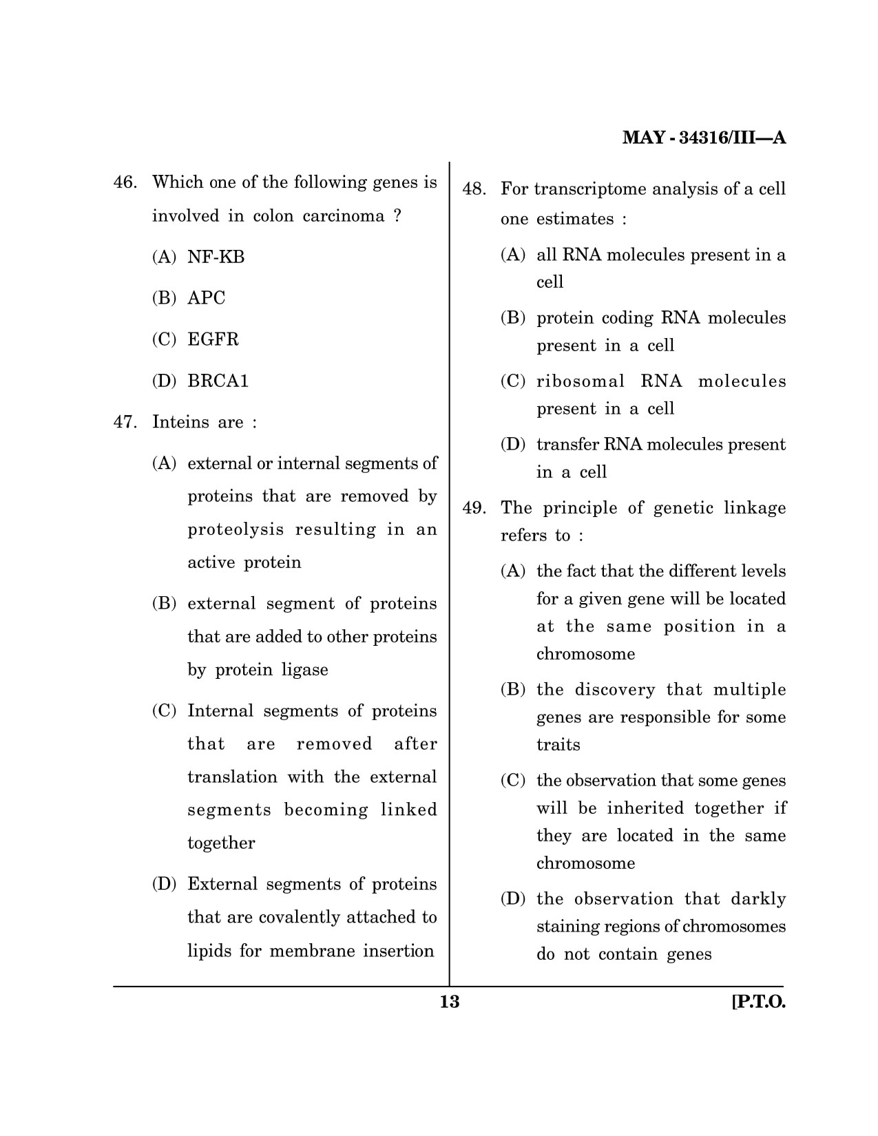 Maharashtra SET Life Sciences Question Paper III May 2016 12