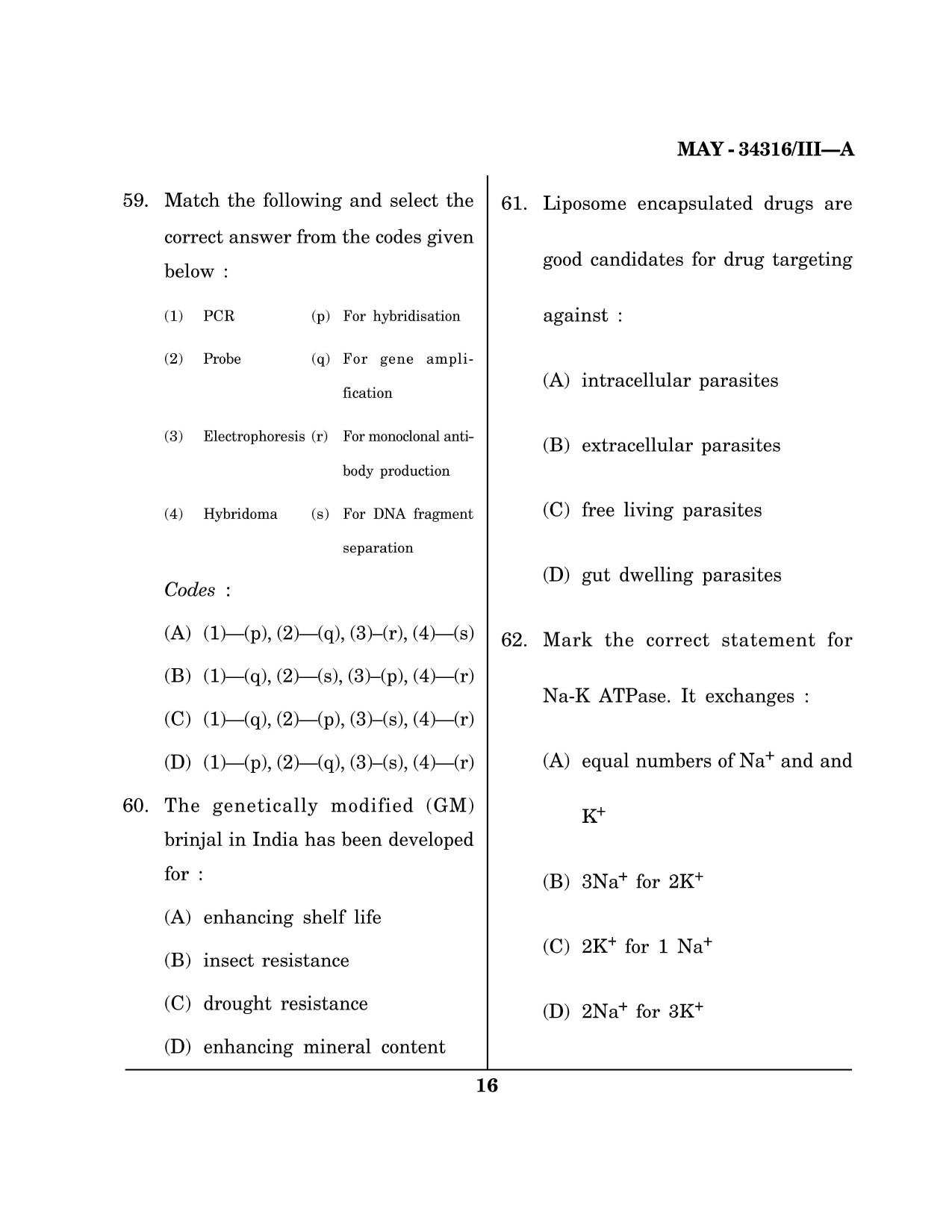 Maharashtra SET Life Sciences Question Paper III May 2016 15