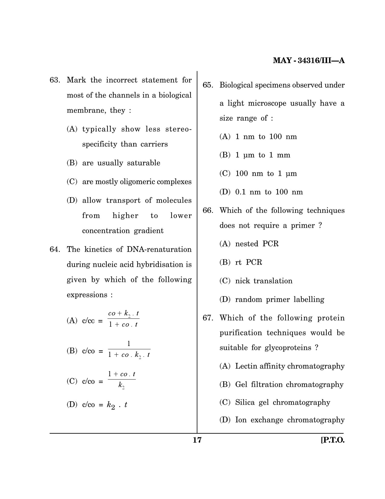 Maharashtra SET Life Sciences Question Paper III May 2016 16