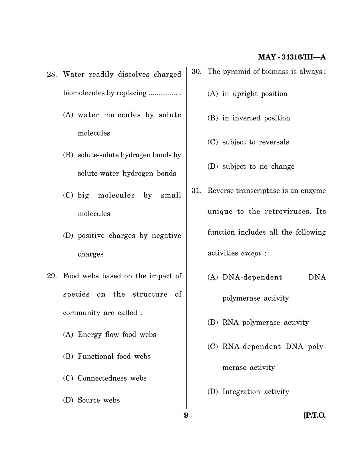 Maharashtra SET Life Sciences Question Paper III May 2016 8