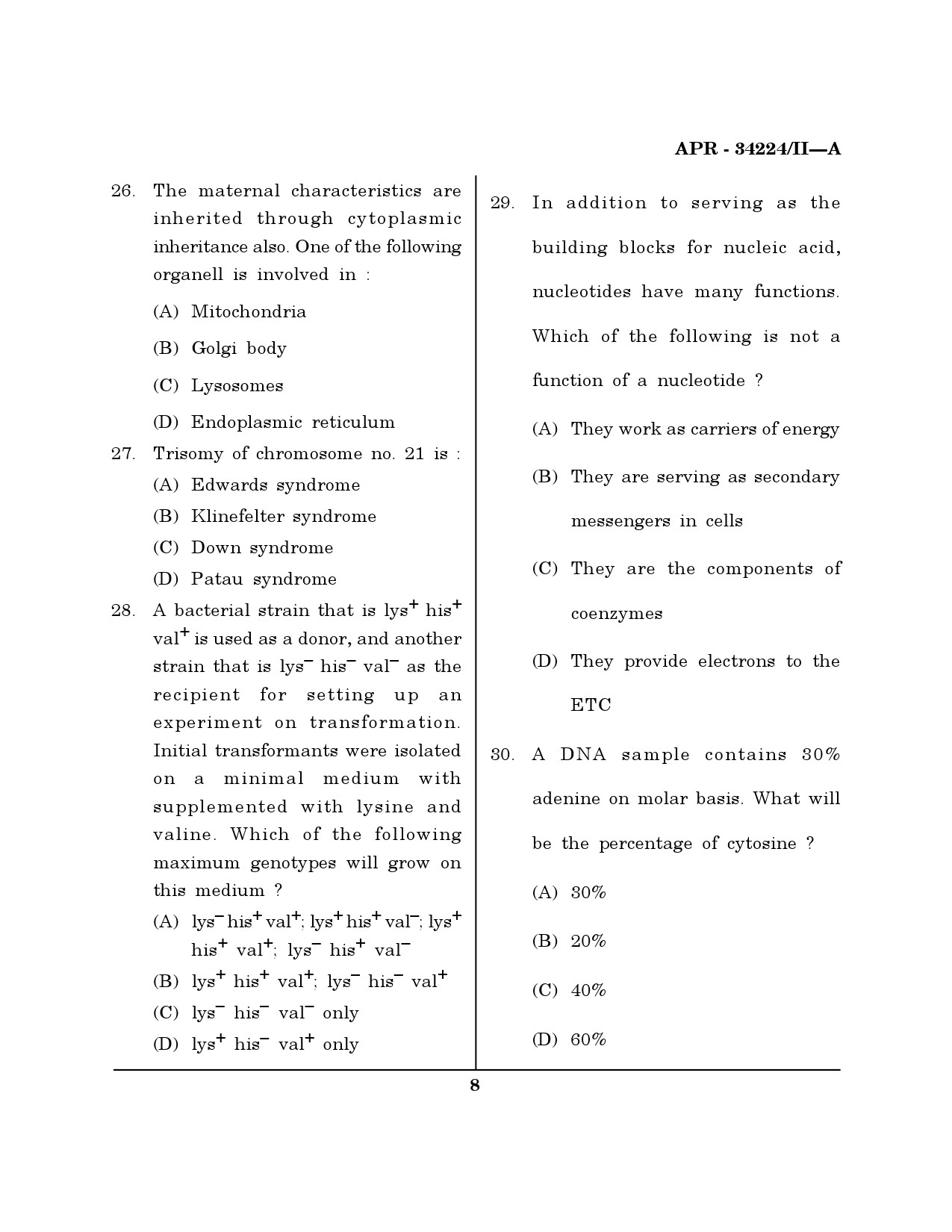 MH SET Life Sciences Question Paper II April 2024 7